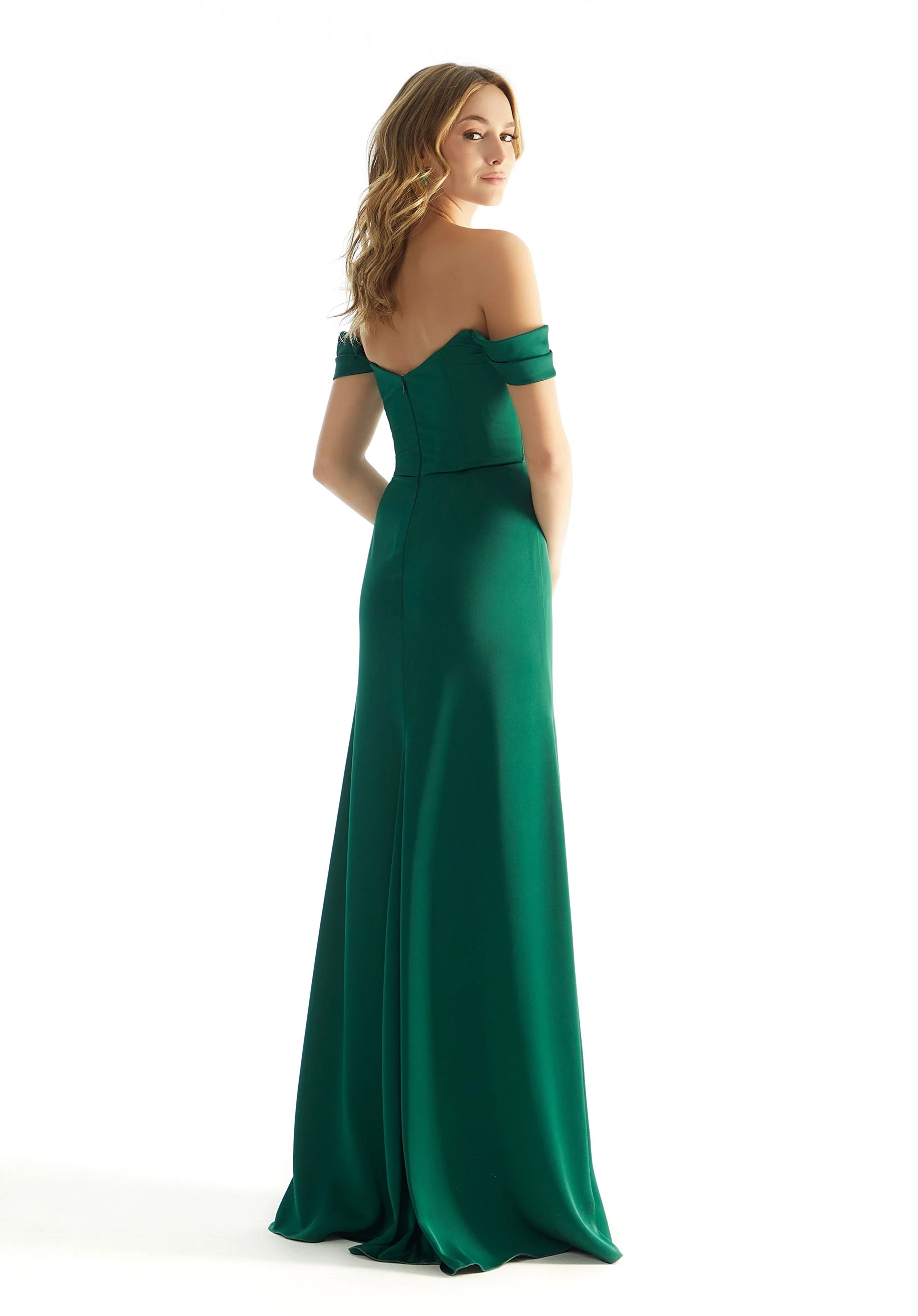 Pleated Off The Shoulder Luxe Satin Bridesmaid Dress - Image 3