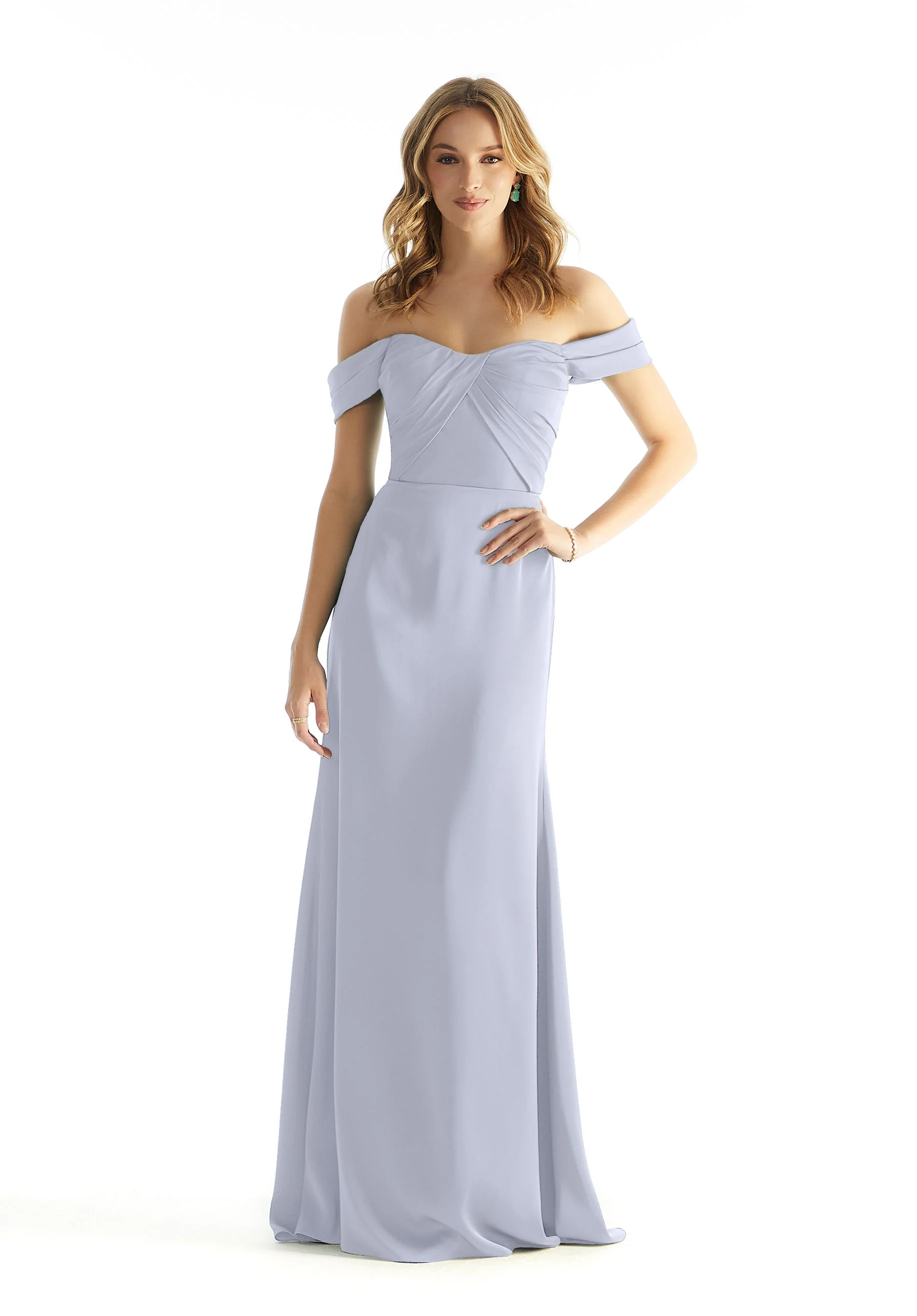 Pleated Off The Shoulder Luxe Satin Bridesmaid Dress - Image 5