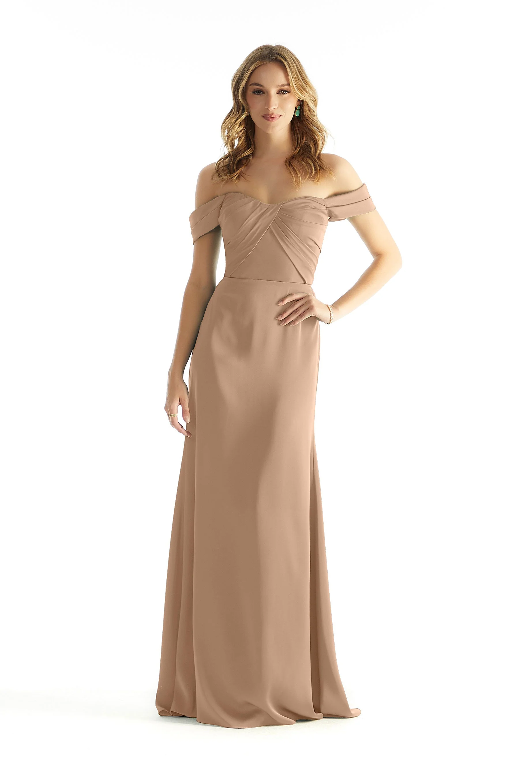 Pleated Off The Shoulder Luxe Satin Bridesmaid Dress - Image 8