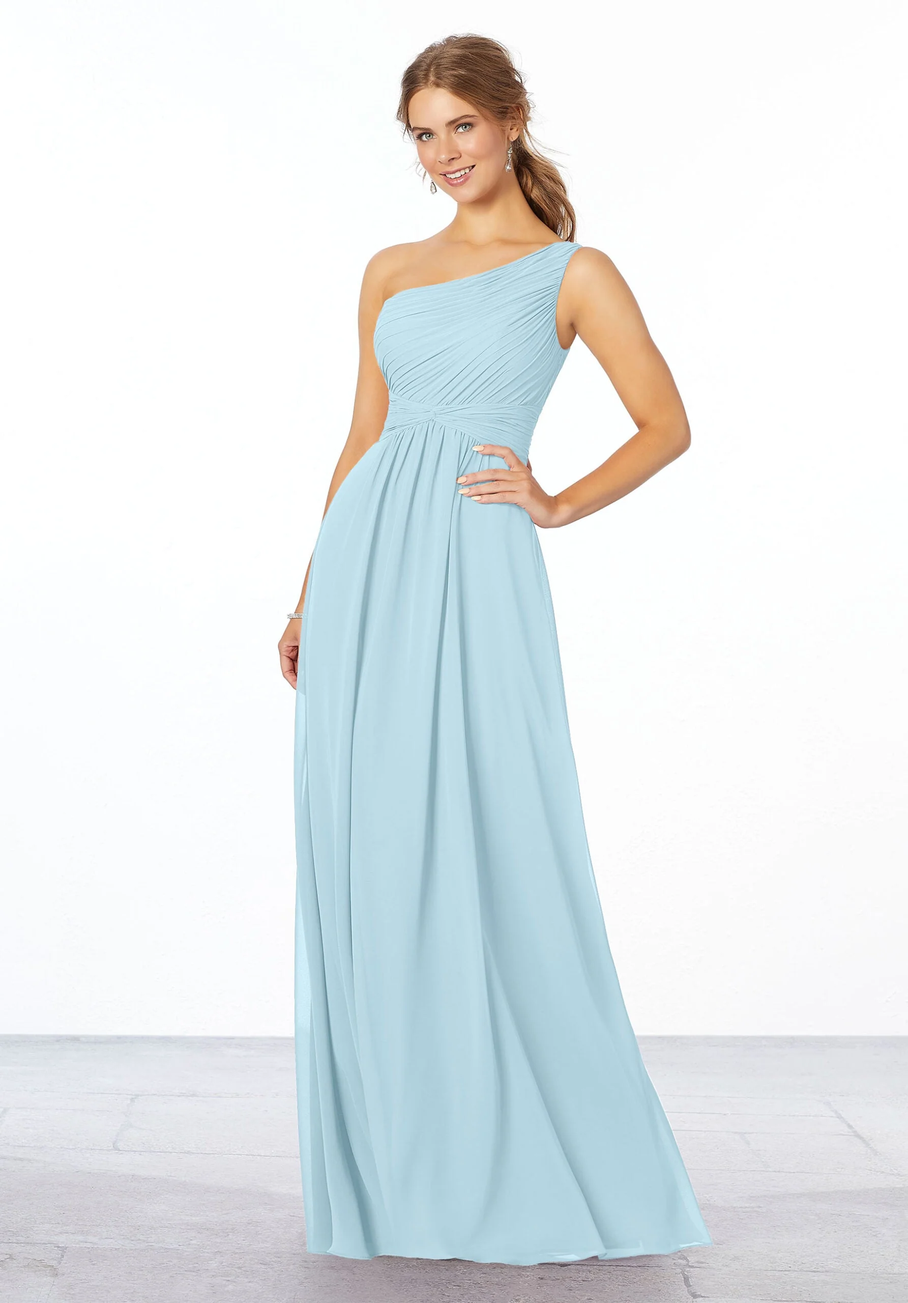 Pleated, One-Shoulder Chiffon Bridesmaid Dress - Image 10