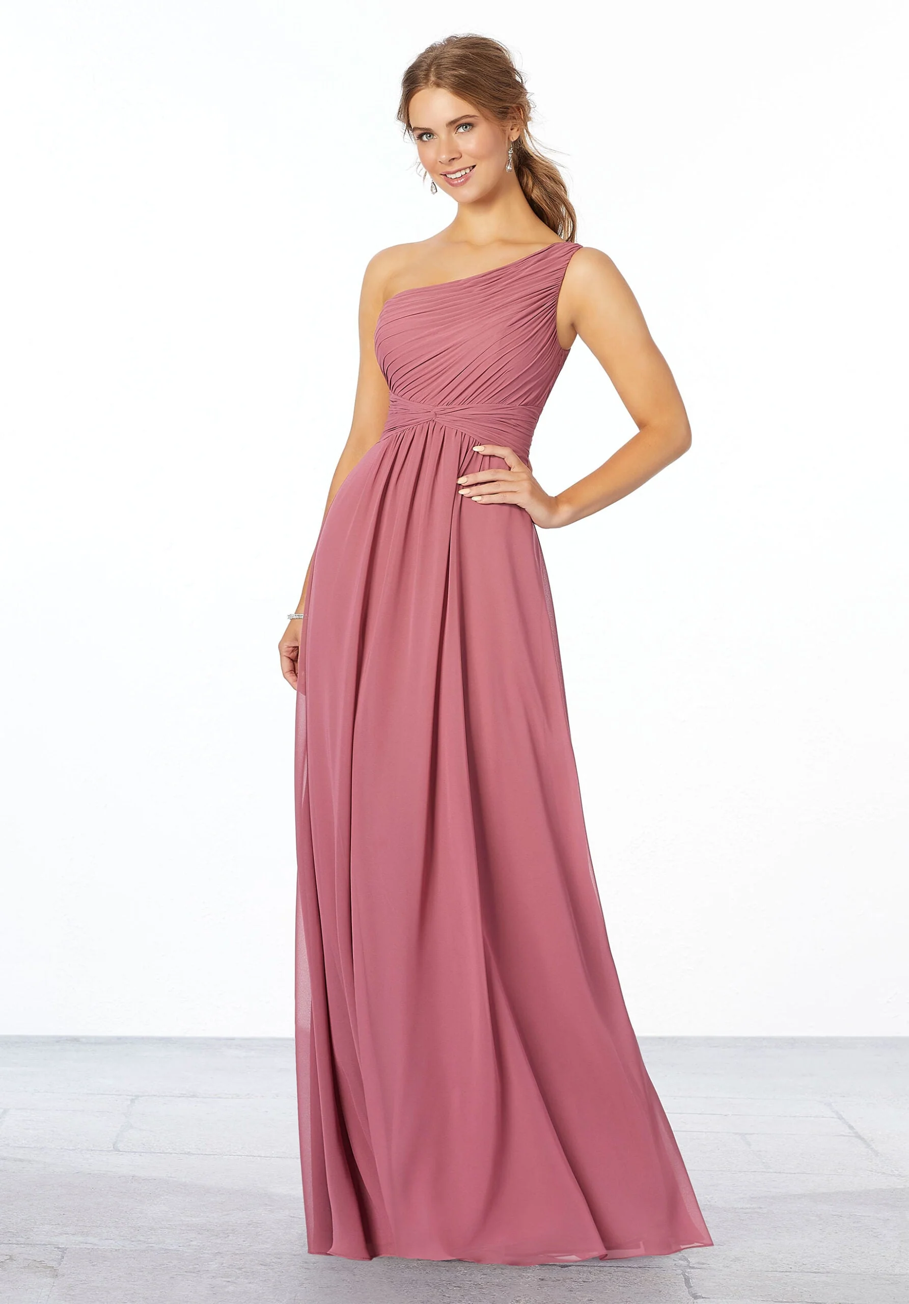 Pleated, One-Shoulder Chiffon Bridesmaid Dress - Image 14