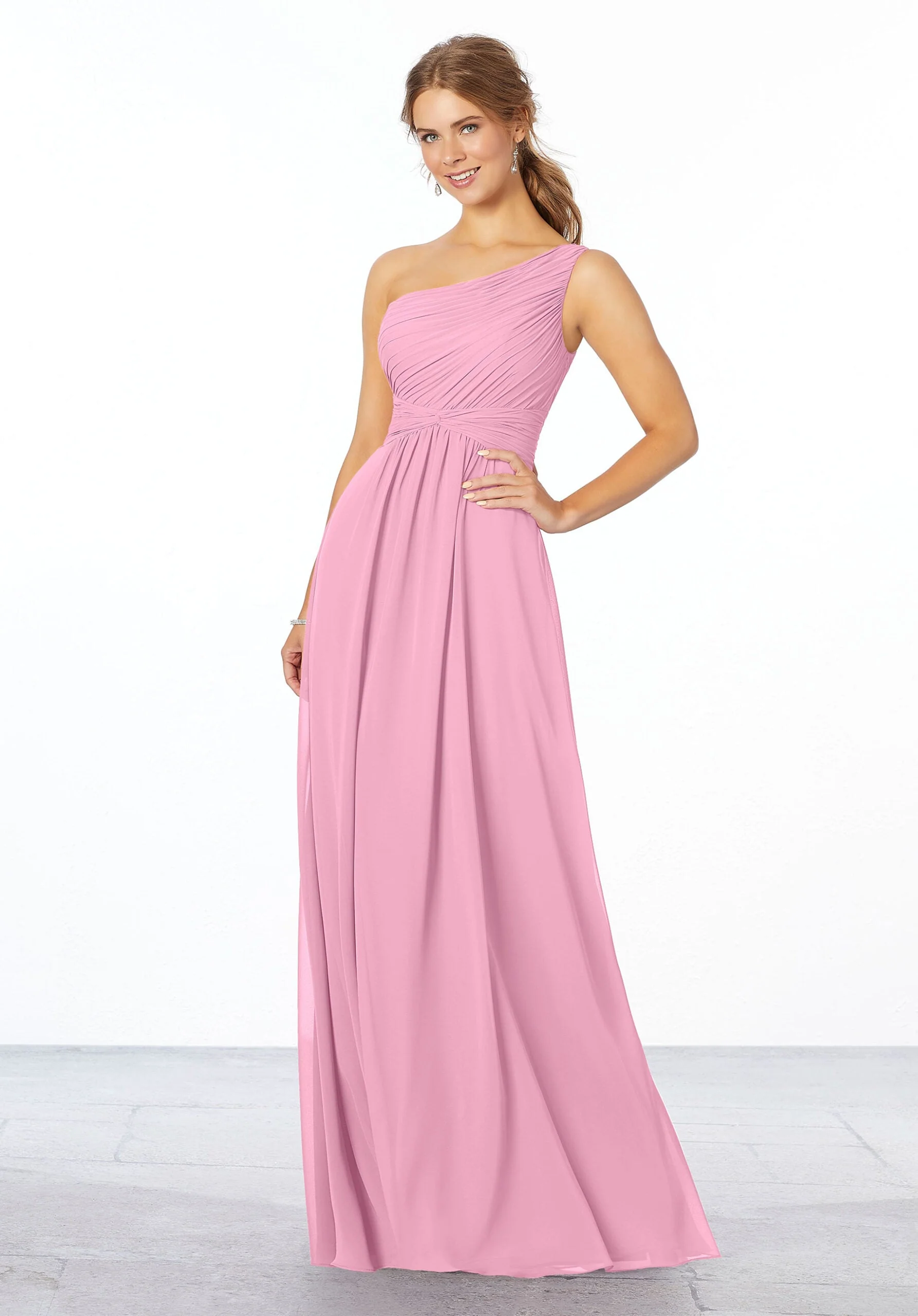Pleated, One-Shoulder Chiffon Bridesmaid Dress - Image 16