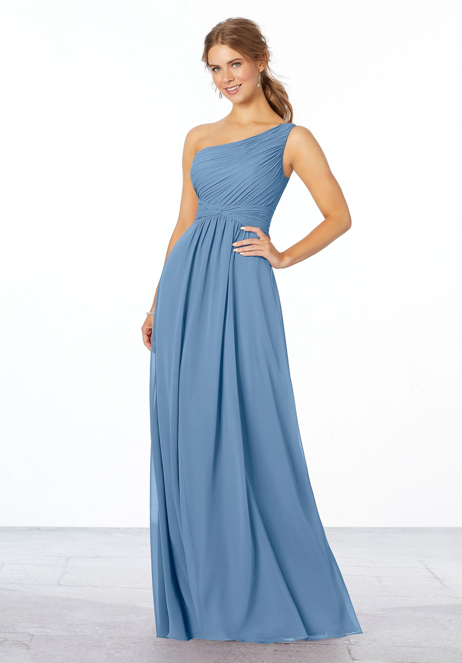 Pleated, One-Shoulder Chiffon Bridesmaid Dress - Image 32