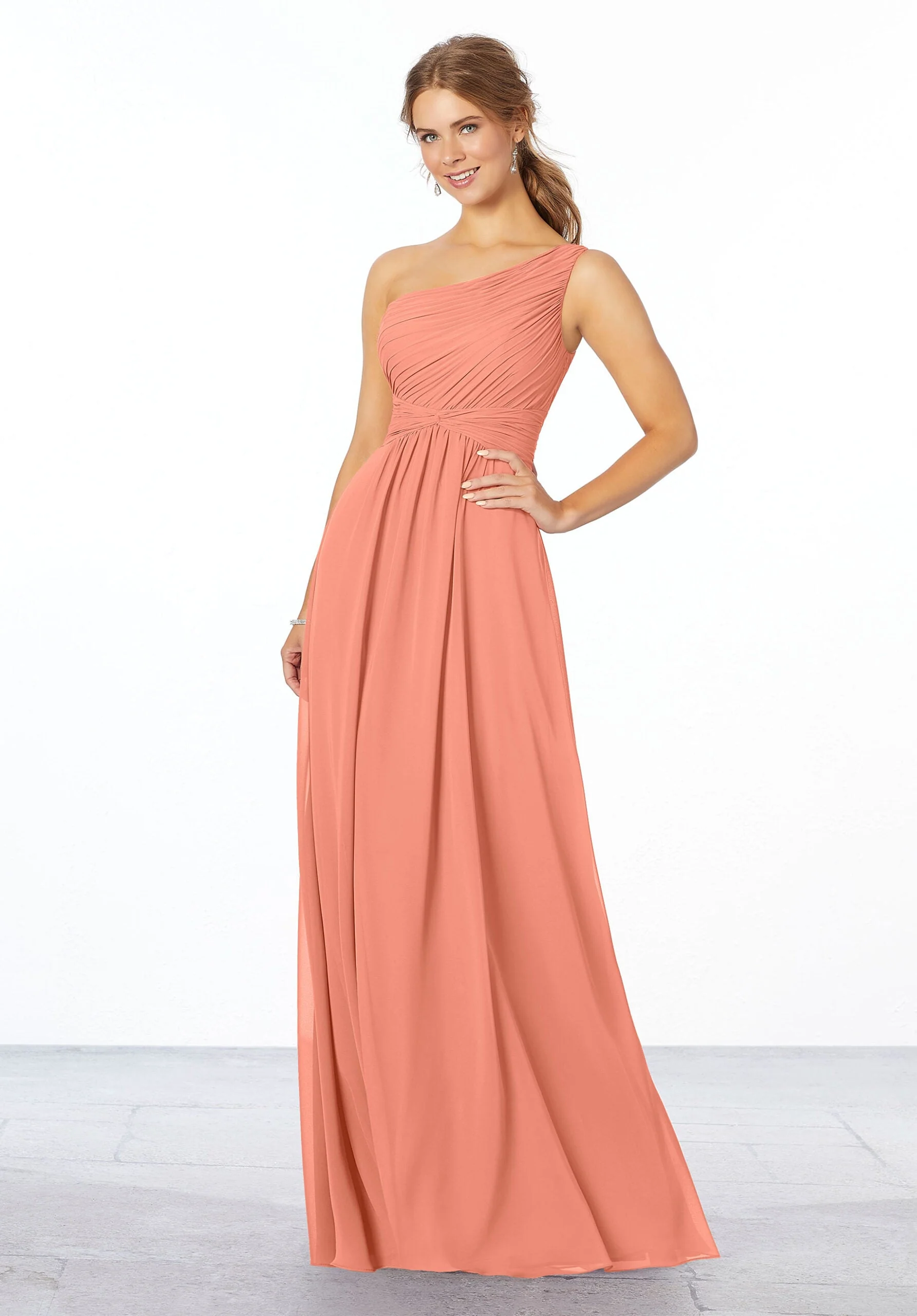 Pleated, One-Shoulder Chiffon Bridesmaid Dress - Image 8