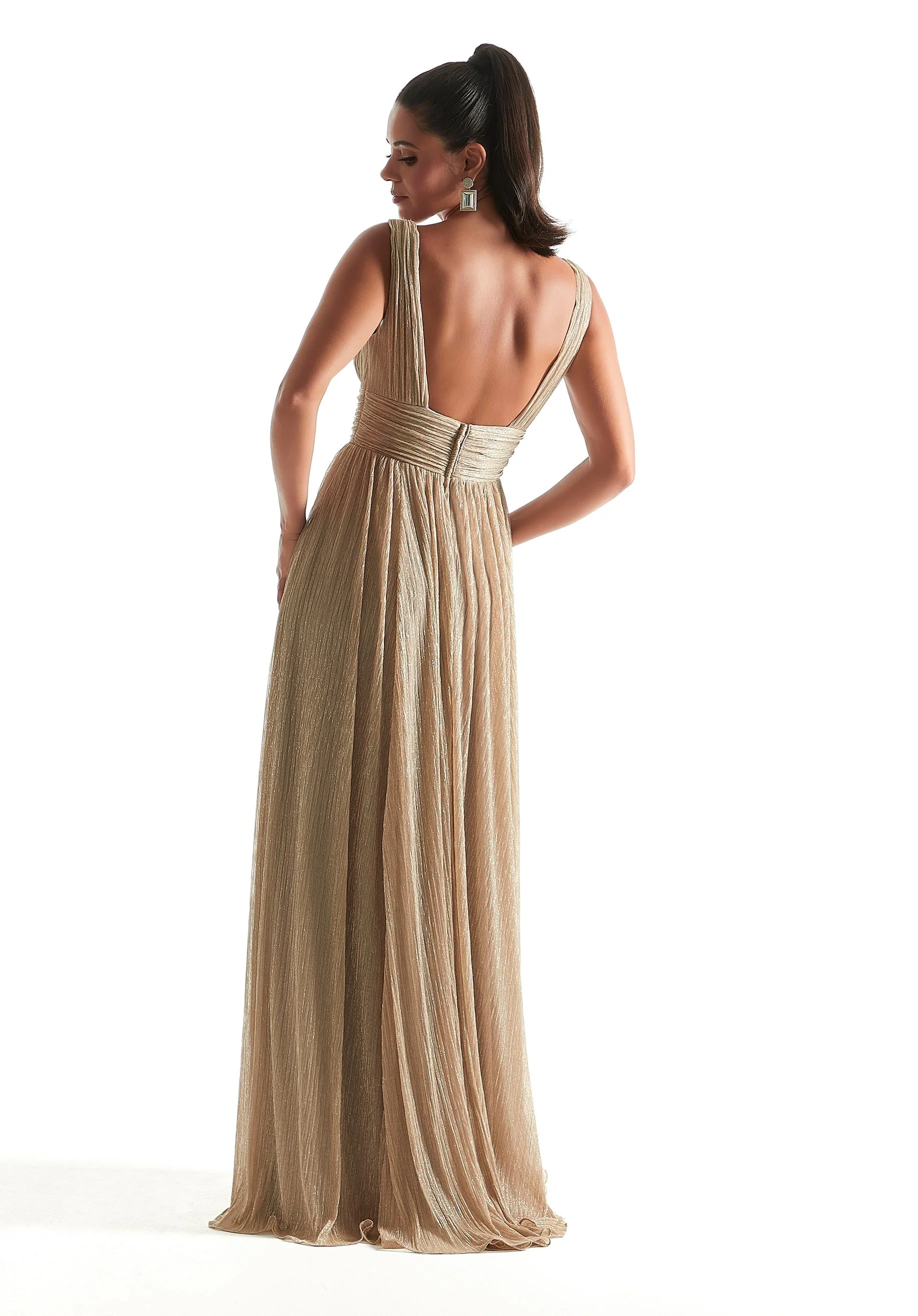 Pleated Shimmer Bridesmaid Dress with Ruching - Image 4