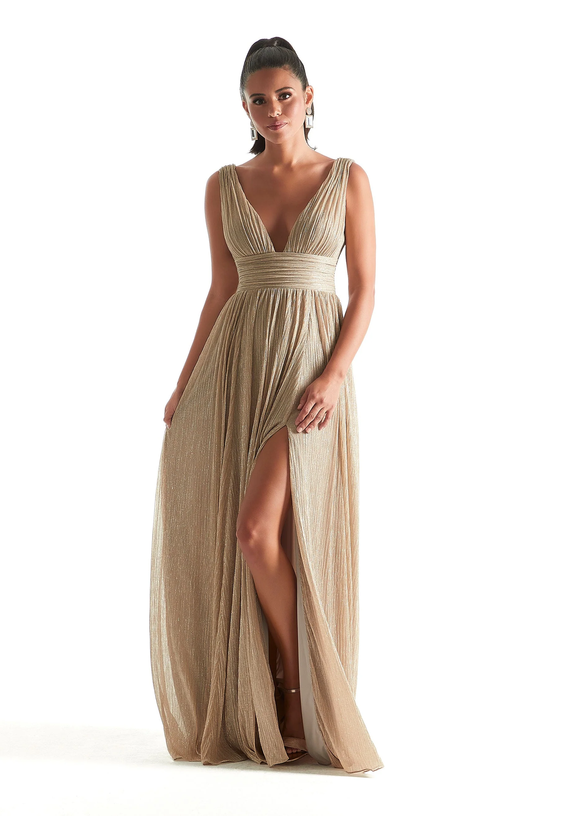 Pleated Shimmer Bridesmaid Dress with Ruching - Image 5