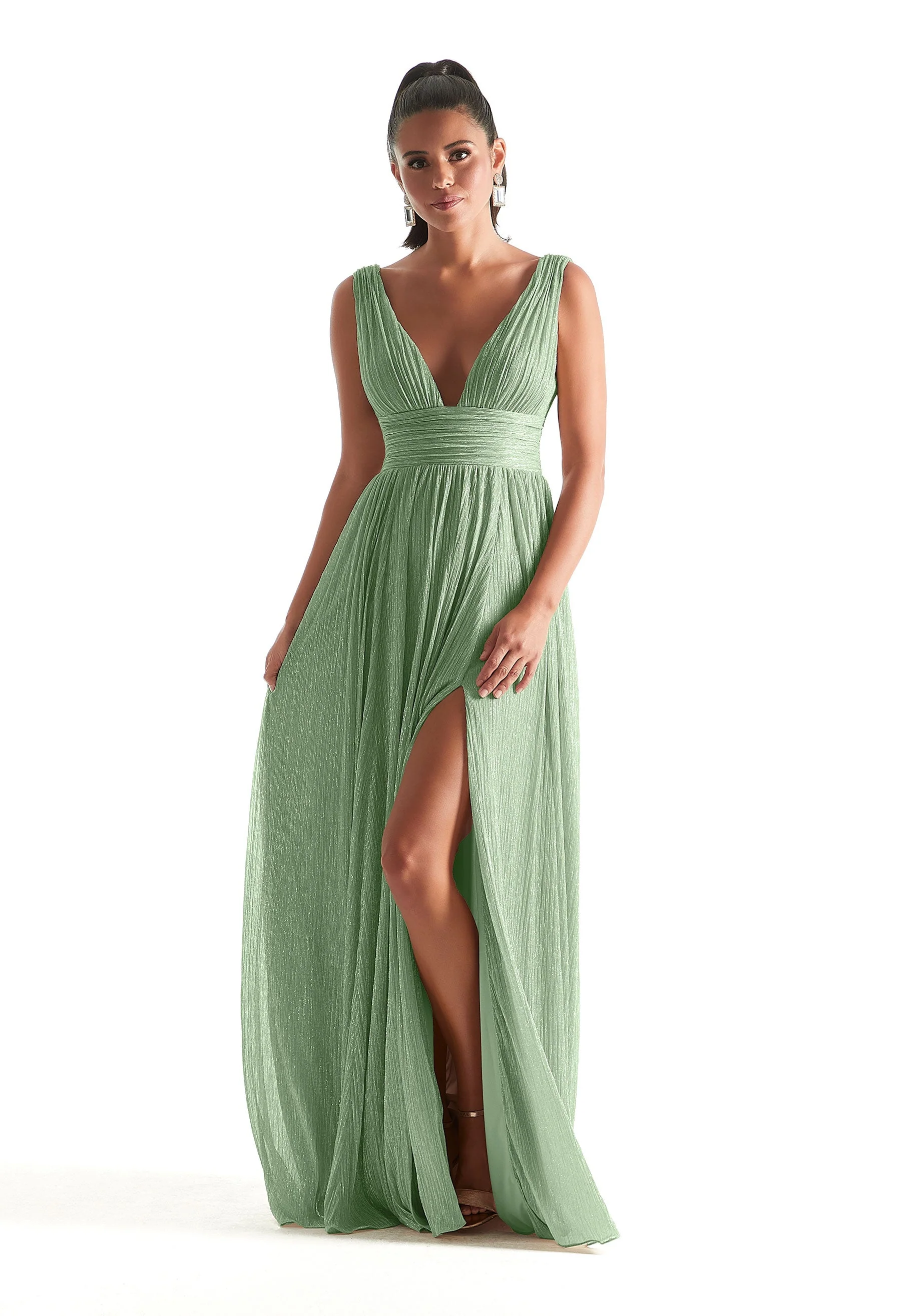 Pleated Shimmer Bridesmaid Dress with Ruching - Image 6
