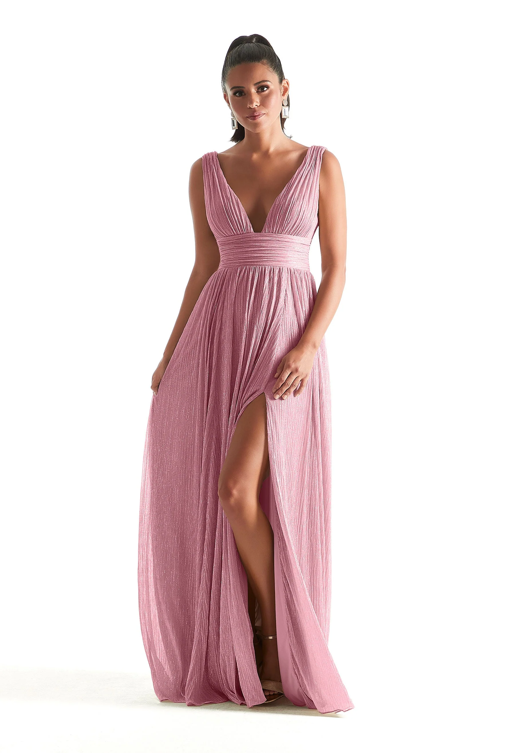 Pleated Shimmer Bridesmaid Dress with Ruching - Image 8