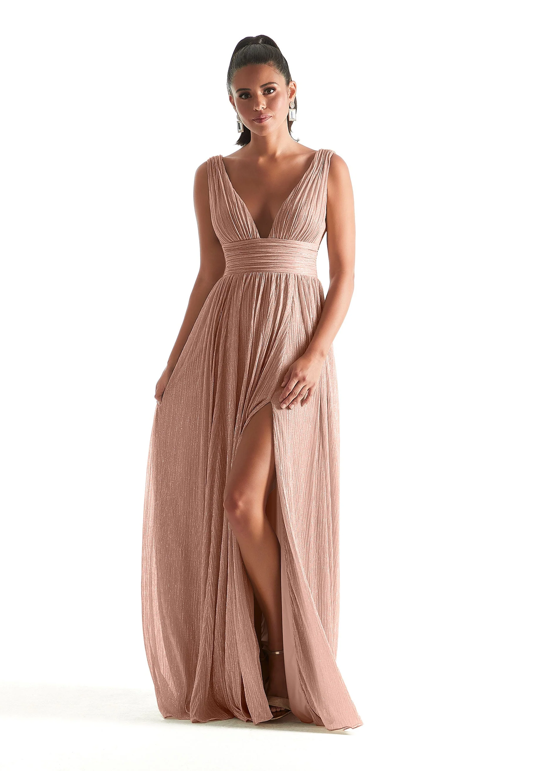 Pleated Shimmer Bridesmaid Dress with Ruching - Image 9