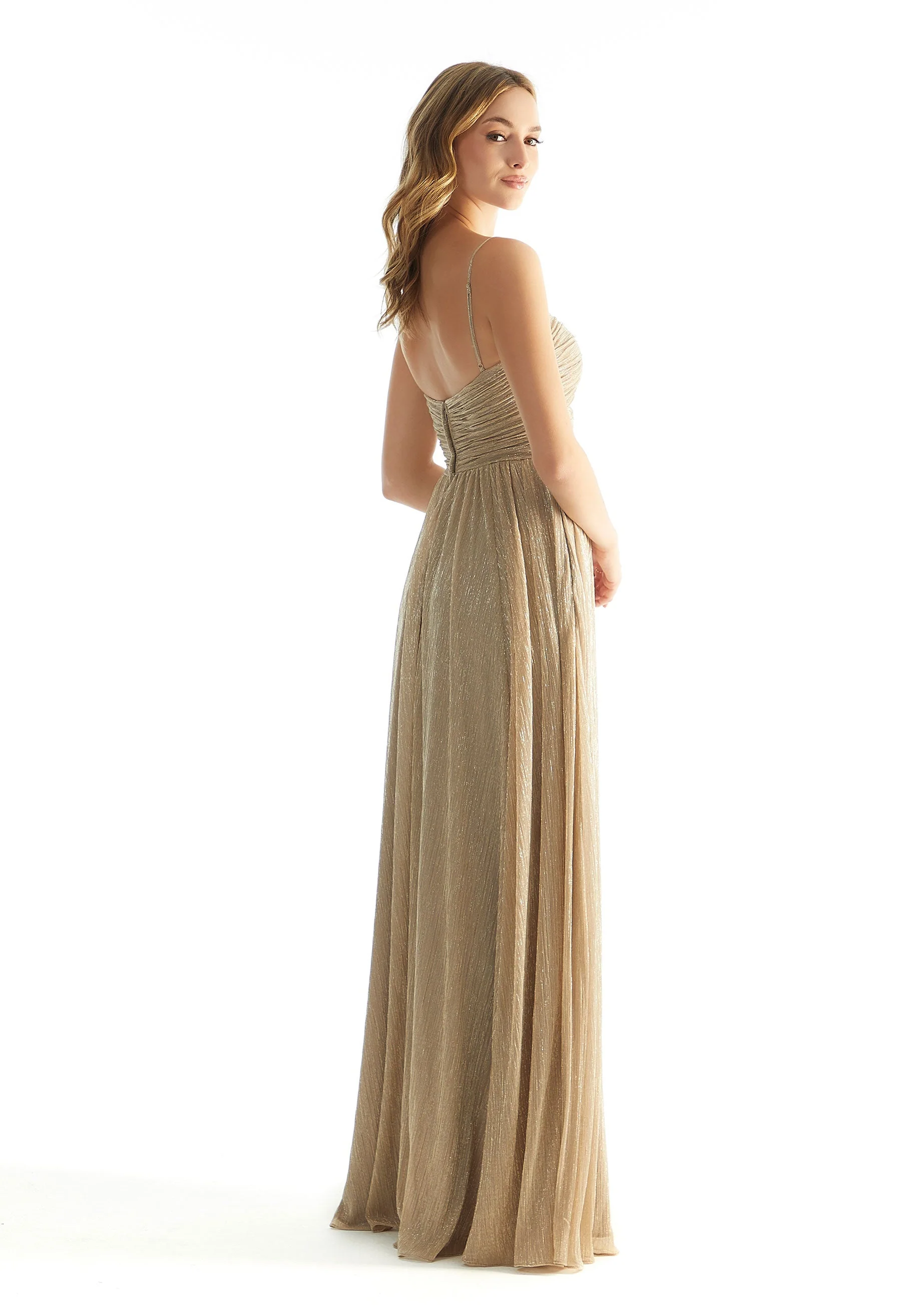 Pleated Shimmer Twist Knot Bridesmaid Dress - Image 3