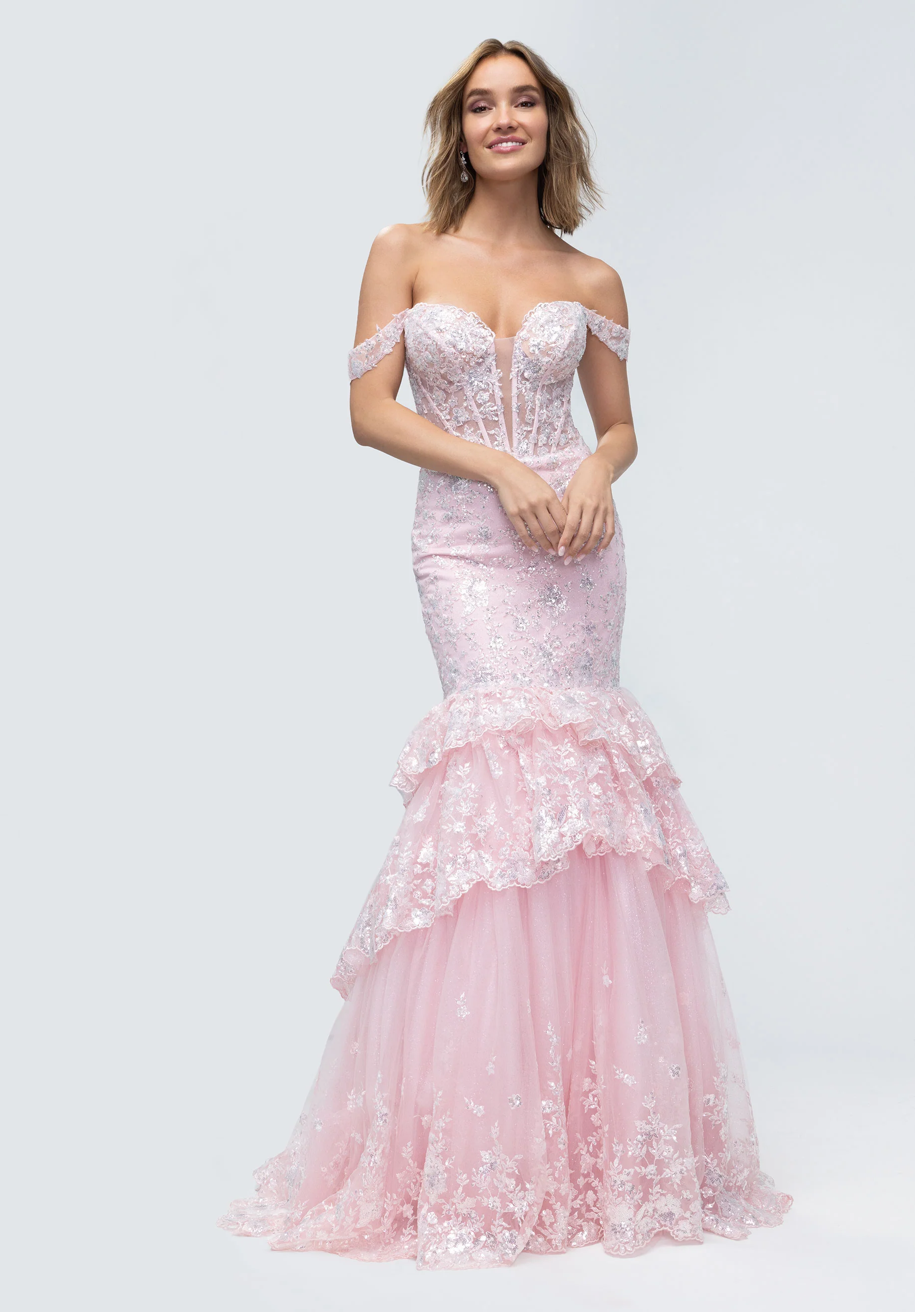 Plunging Sweetheart Beaded Lace and Glitter Tulle Mermaid Party Dress - Image 3
