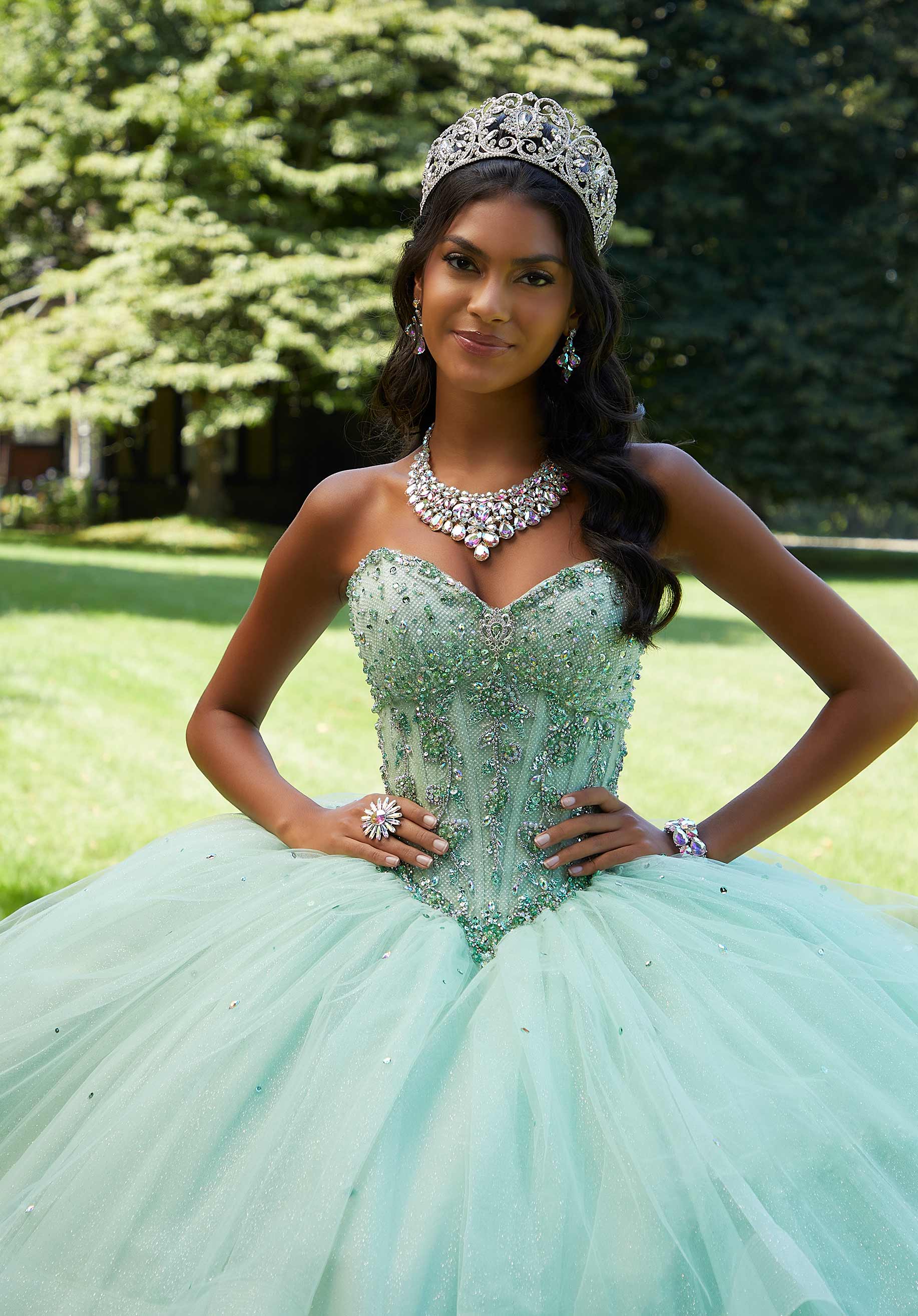 Rhinestone and Crystal Beaded Corset Bodice Quinceañera Dress - Image 3