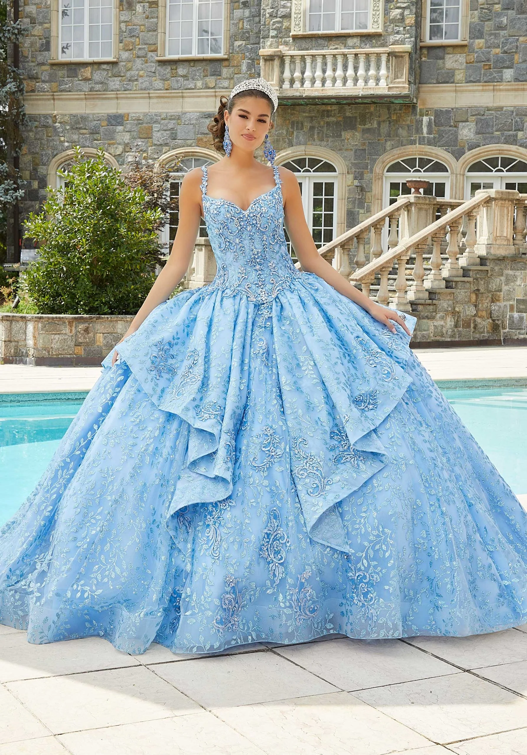 Rhinestone and Crystal Beaded Patterned Glitter Quinceañera Dress - Image 6