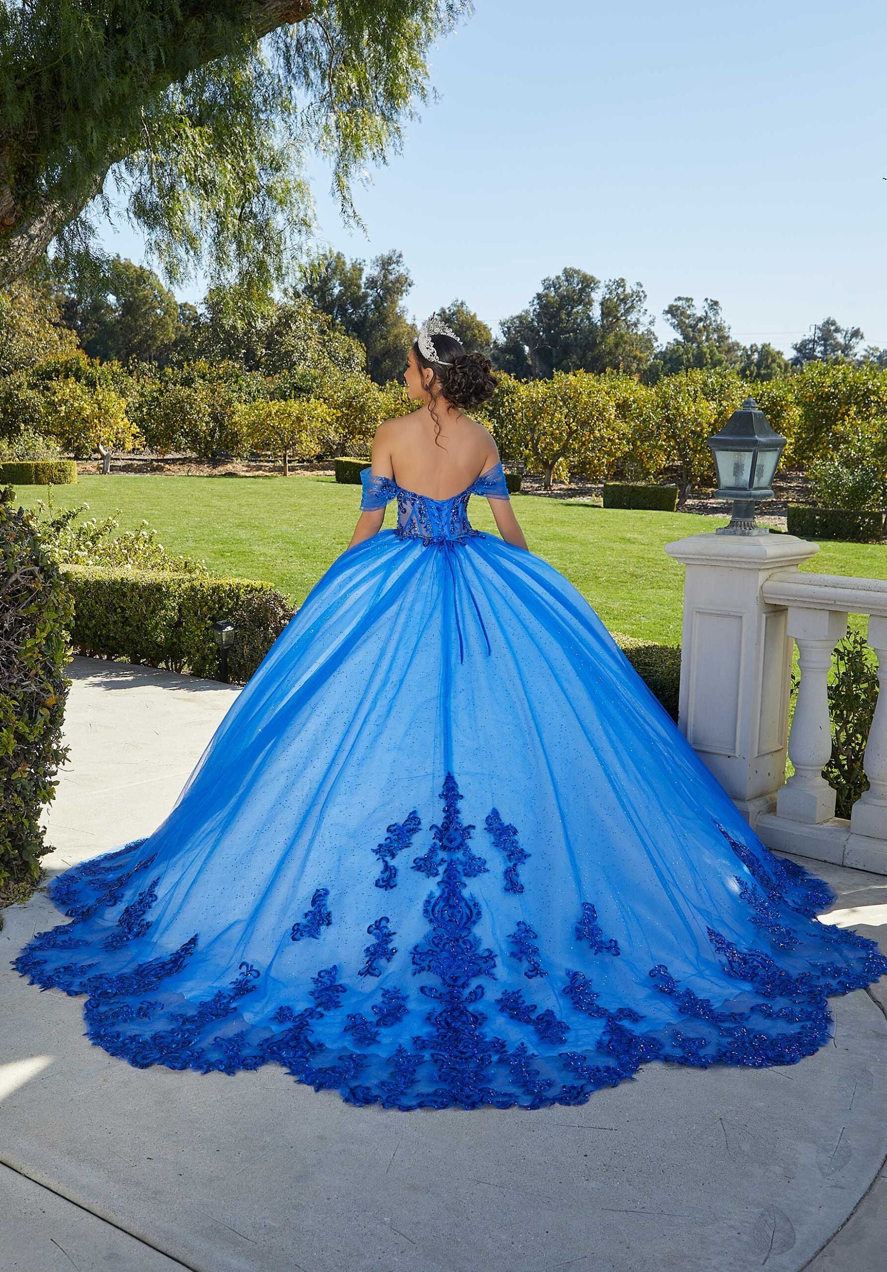 Rhinestone and Crystal Beaded Quinceañera Dress with Sheer Bodice - Image 4