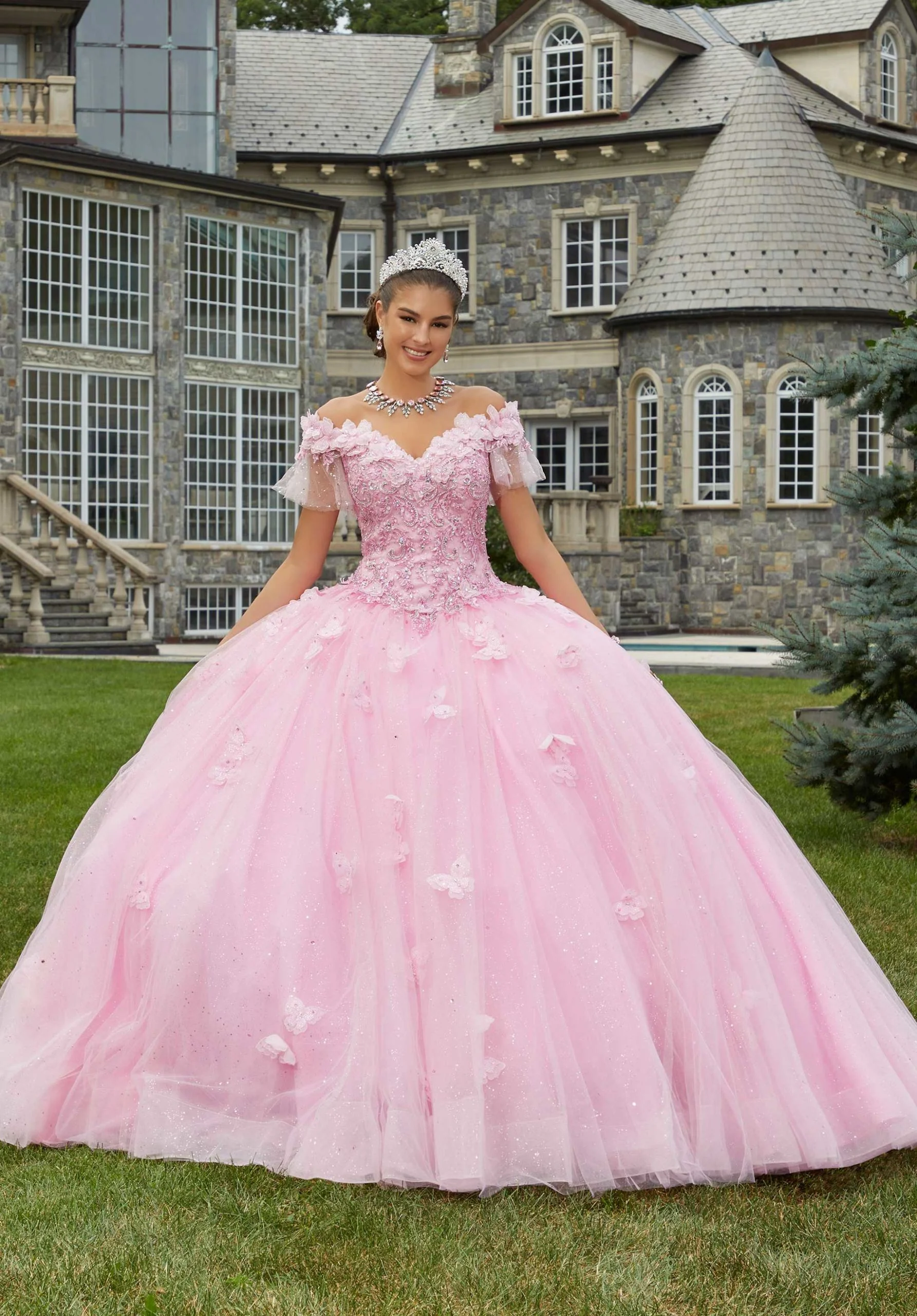 Rhinestone Embroidered Quinceañera Dress with Three-Dimensional Butterflies - Image 5