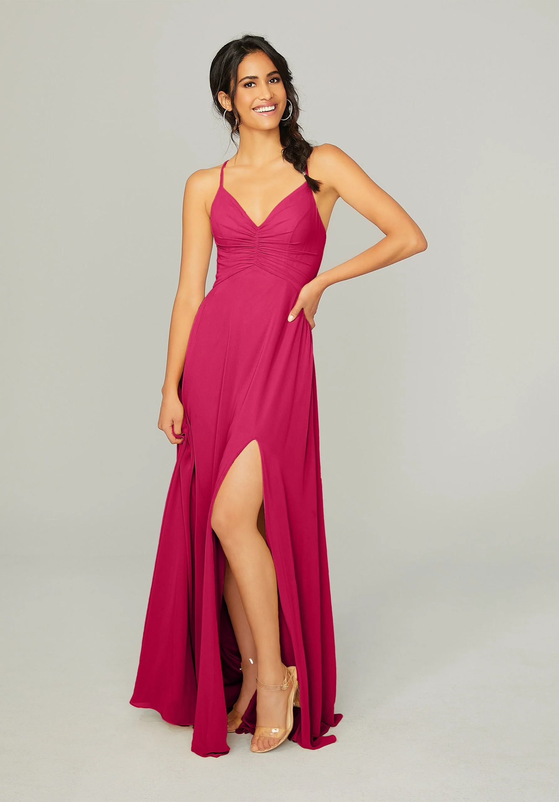 Ruched Chiffon Bridesmaid Dress with Tie Back Detail - Image 11