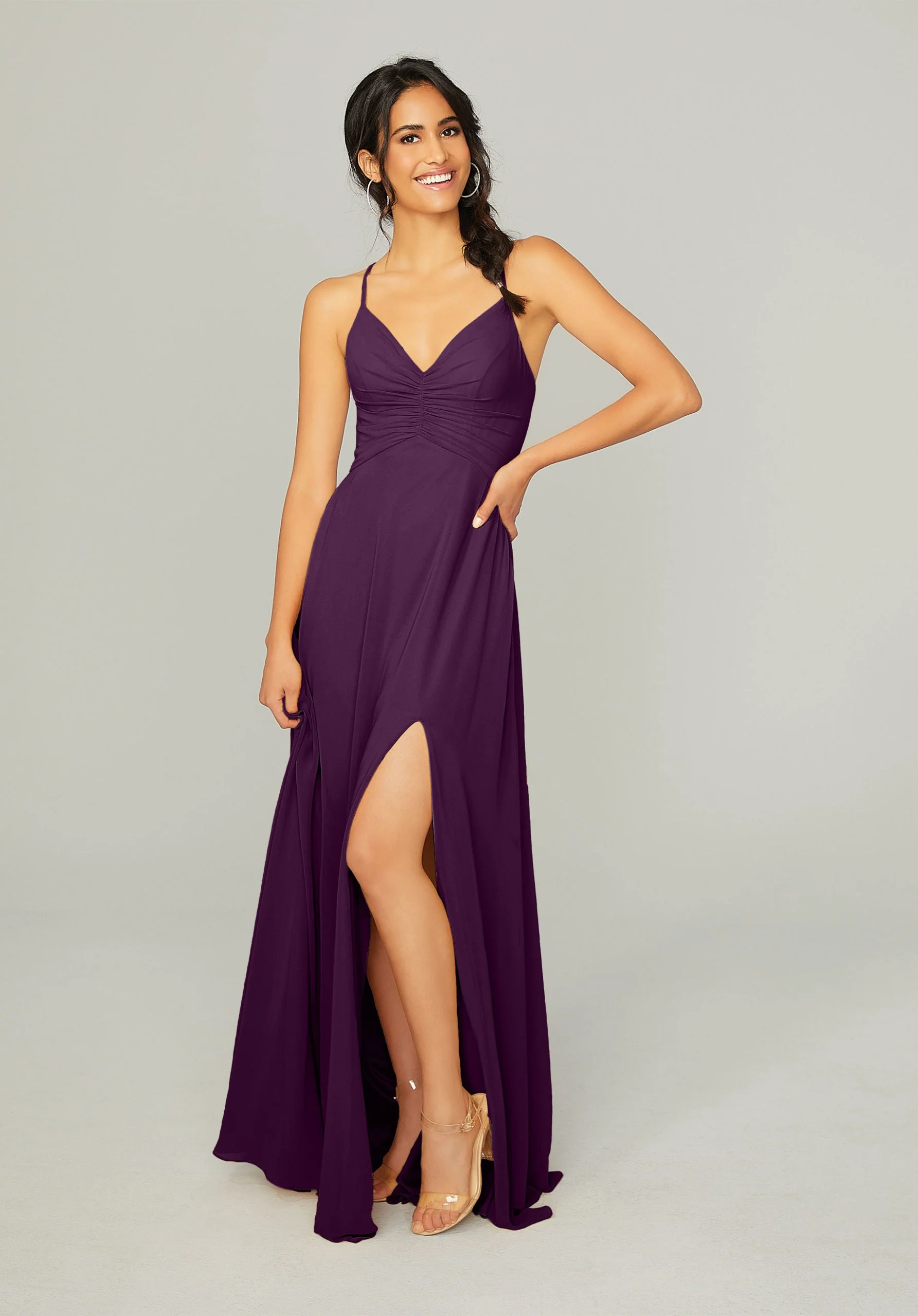 Ruched Chiffon Bridesmaid Dress with Tie Back Detail - Image 27