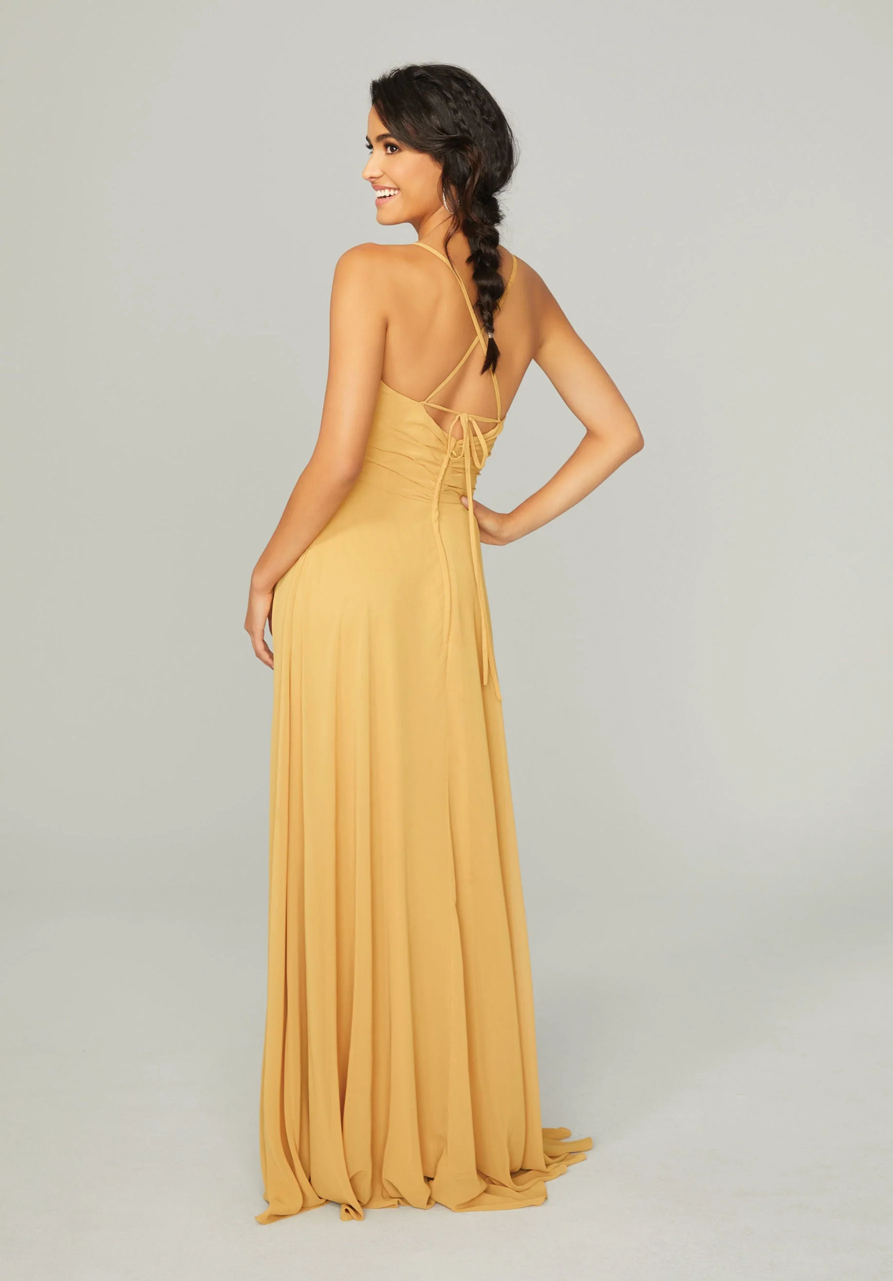 Ruched Chiffon Bridesmaid Dress with Tie Back Detail - Image 3