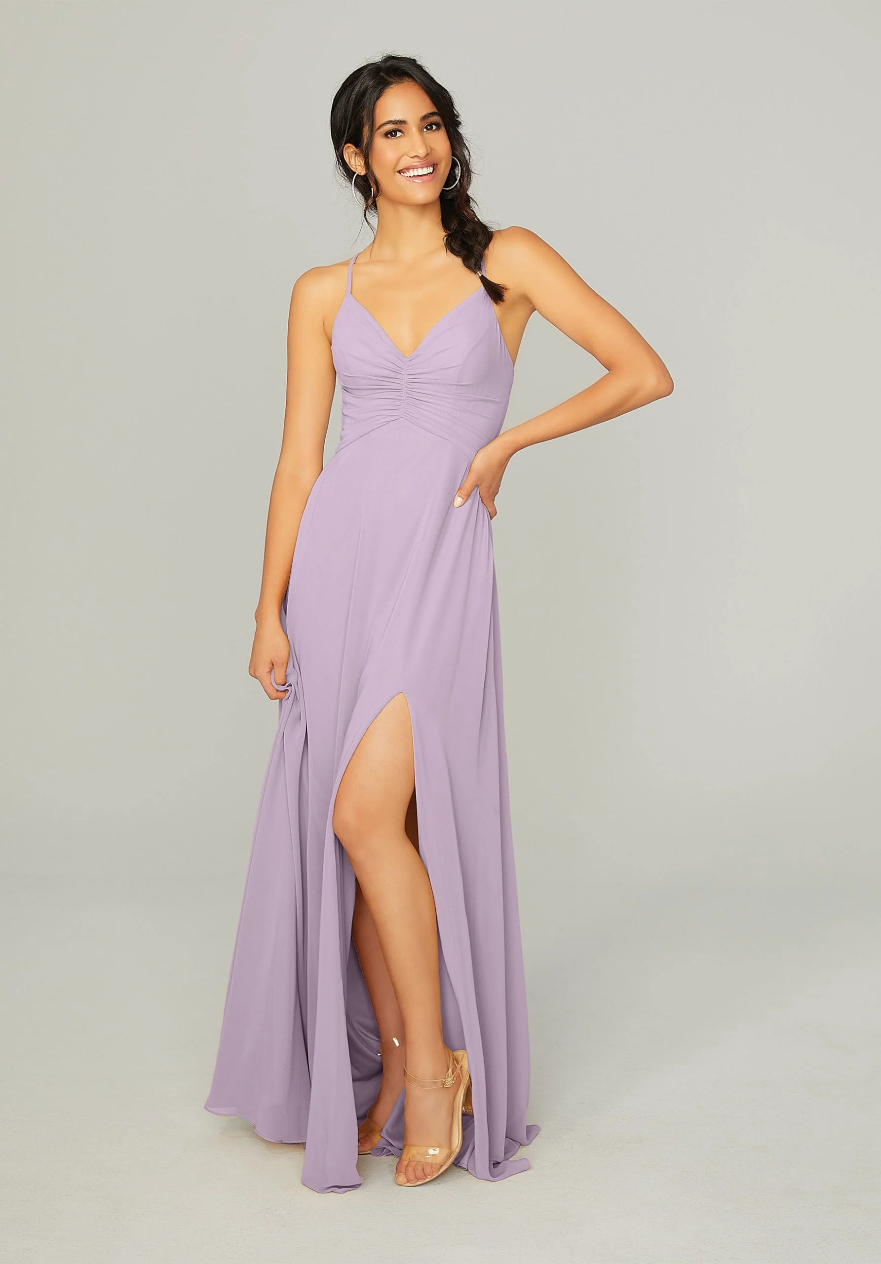 Ruched Chiffon Bridesmaid Dress with Tie Back Detail - Image 31