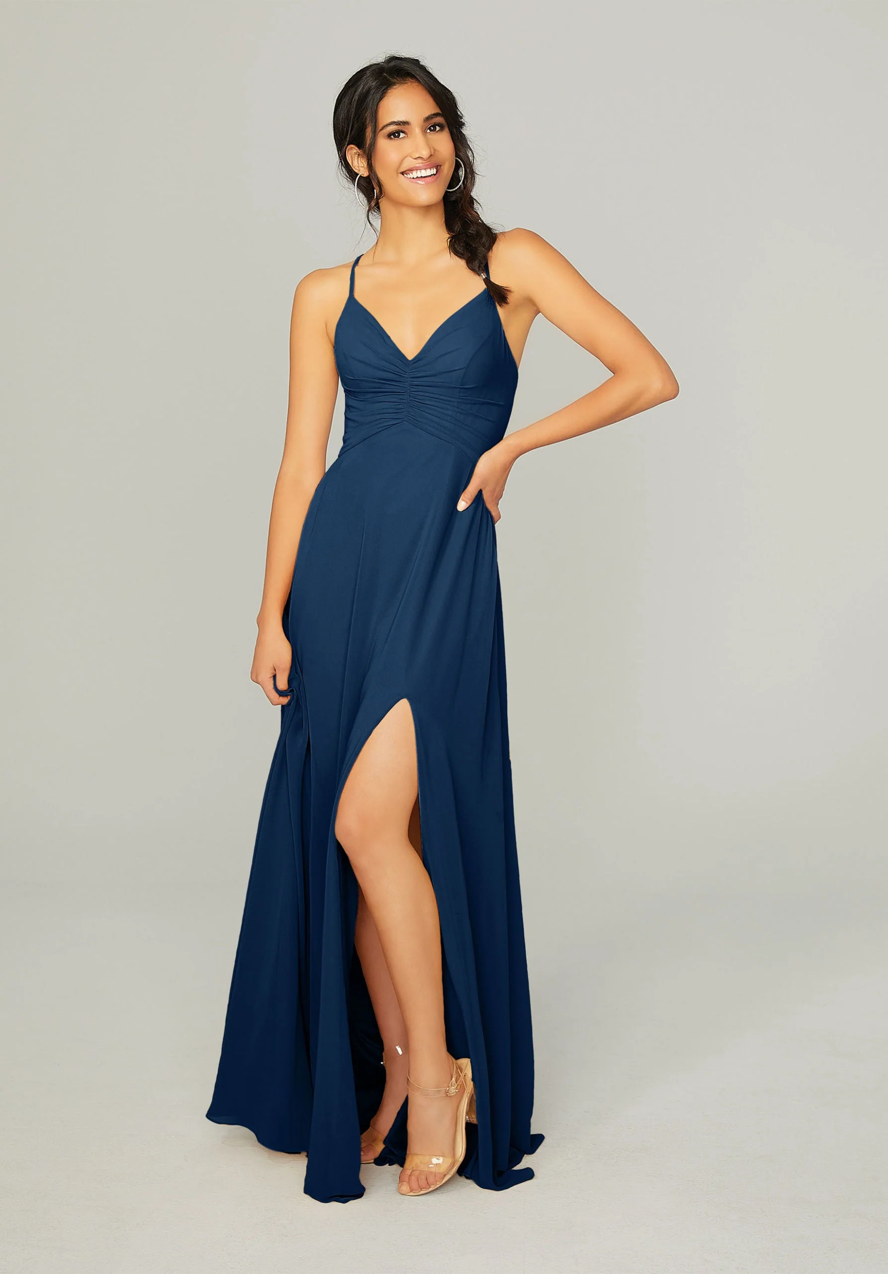 Ruched Chiffon Bridesmaid Dress with Tie Back Detail - Image 43
