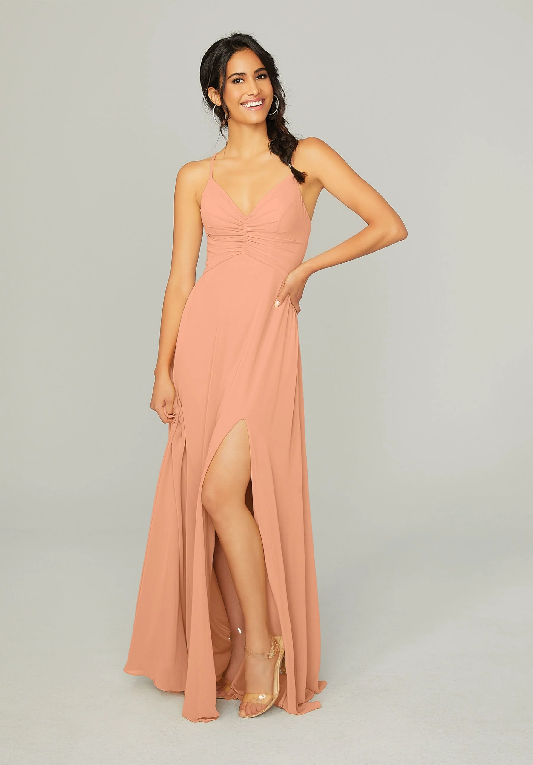 Ruched Chiffon Bridesmaid Dress with Tie Back Detail - Image 47