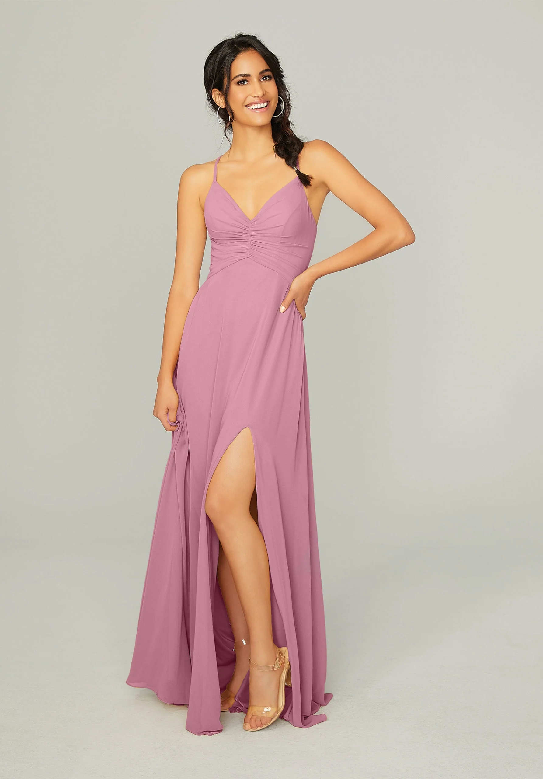 Ruched Chiffon Bridesmaid Dress with Tie Back Detail - Image 5