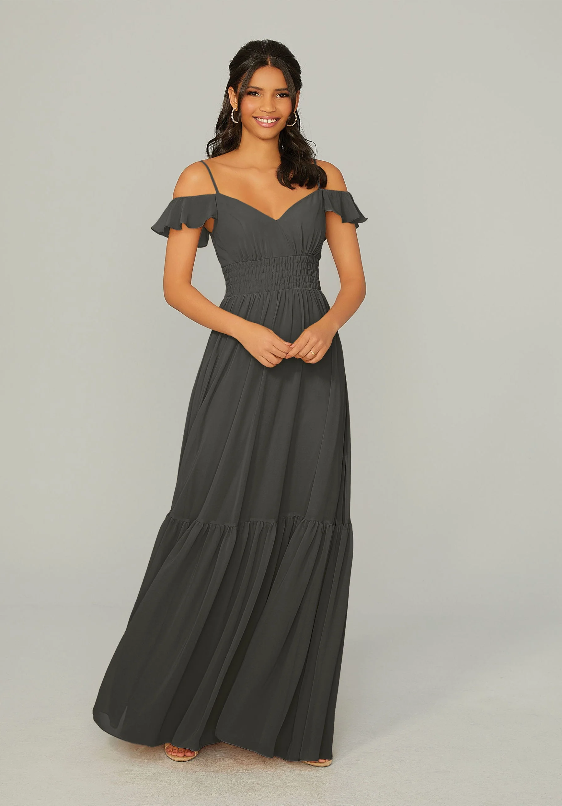 Ruched Keyhole Back Chiffon Bridesmaid Dress - Image 21