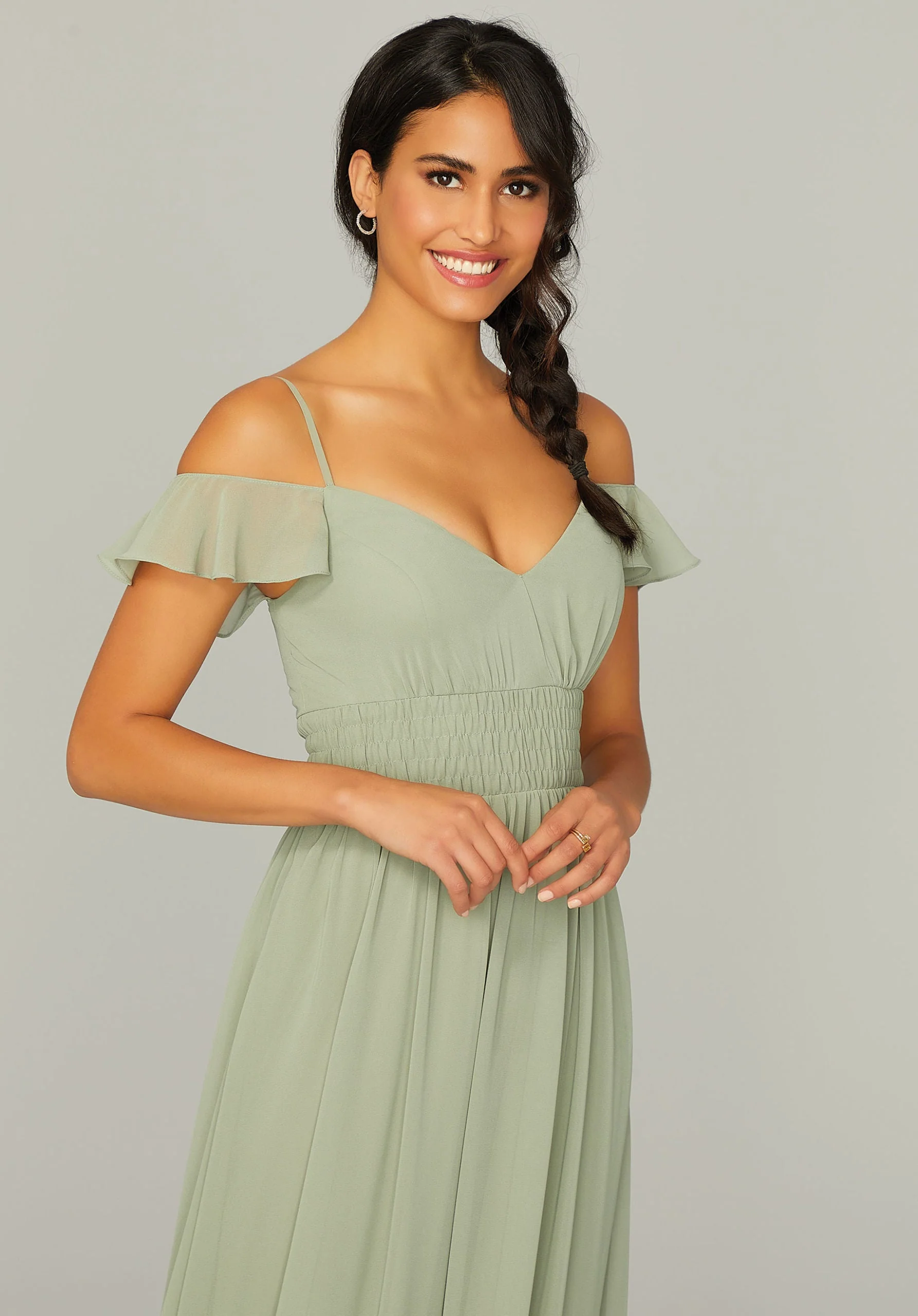 Ruched Keyhole Back Chiffon Bridesmaid Dress - Image 3