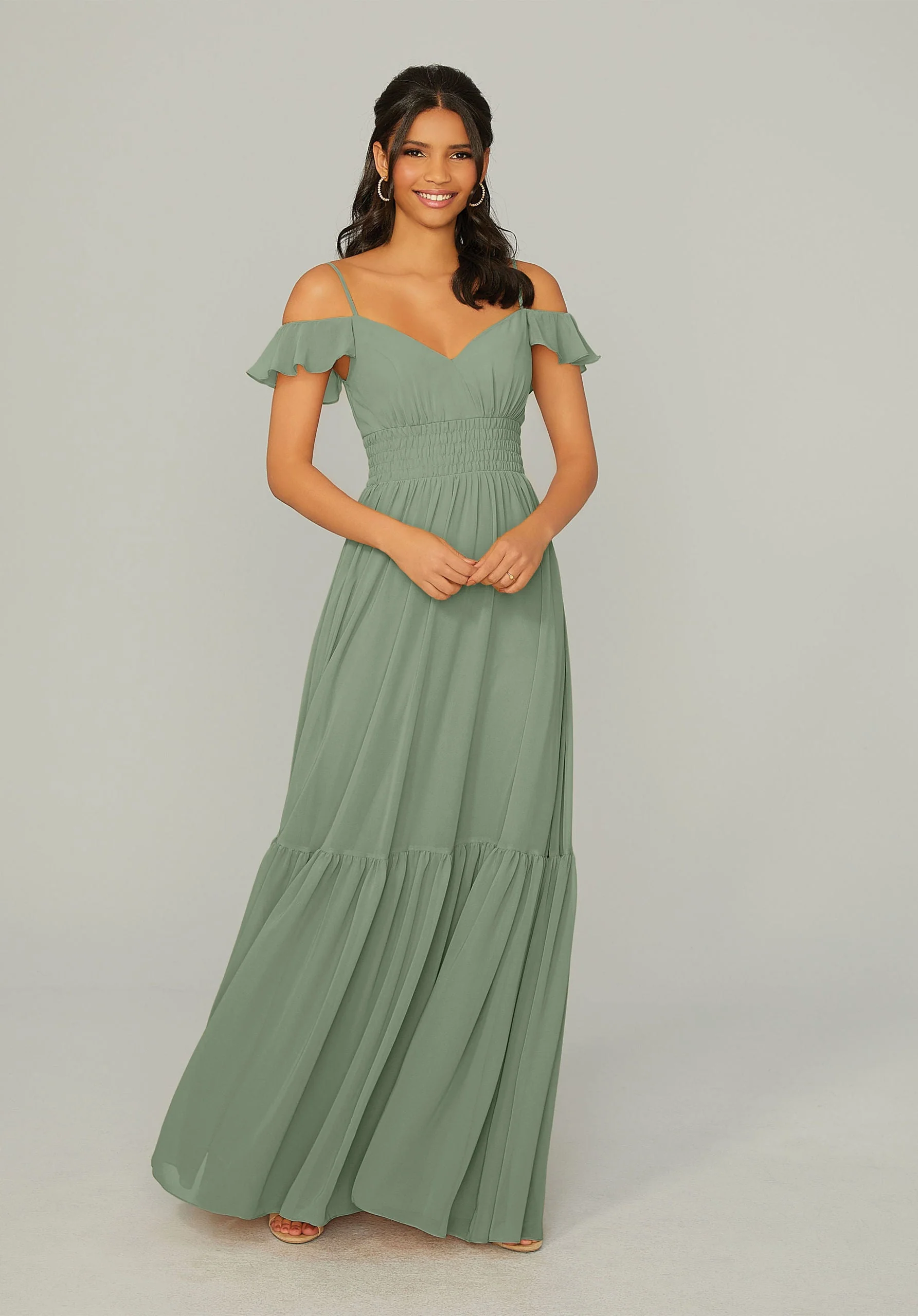Ruched Keyhole Back Chiffon Bridesmaid Dress - Image 37