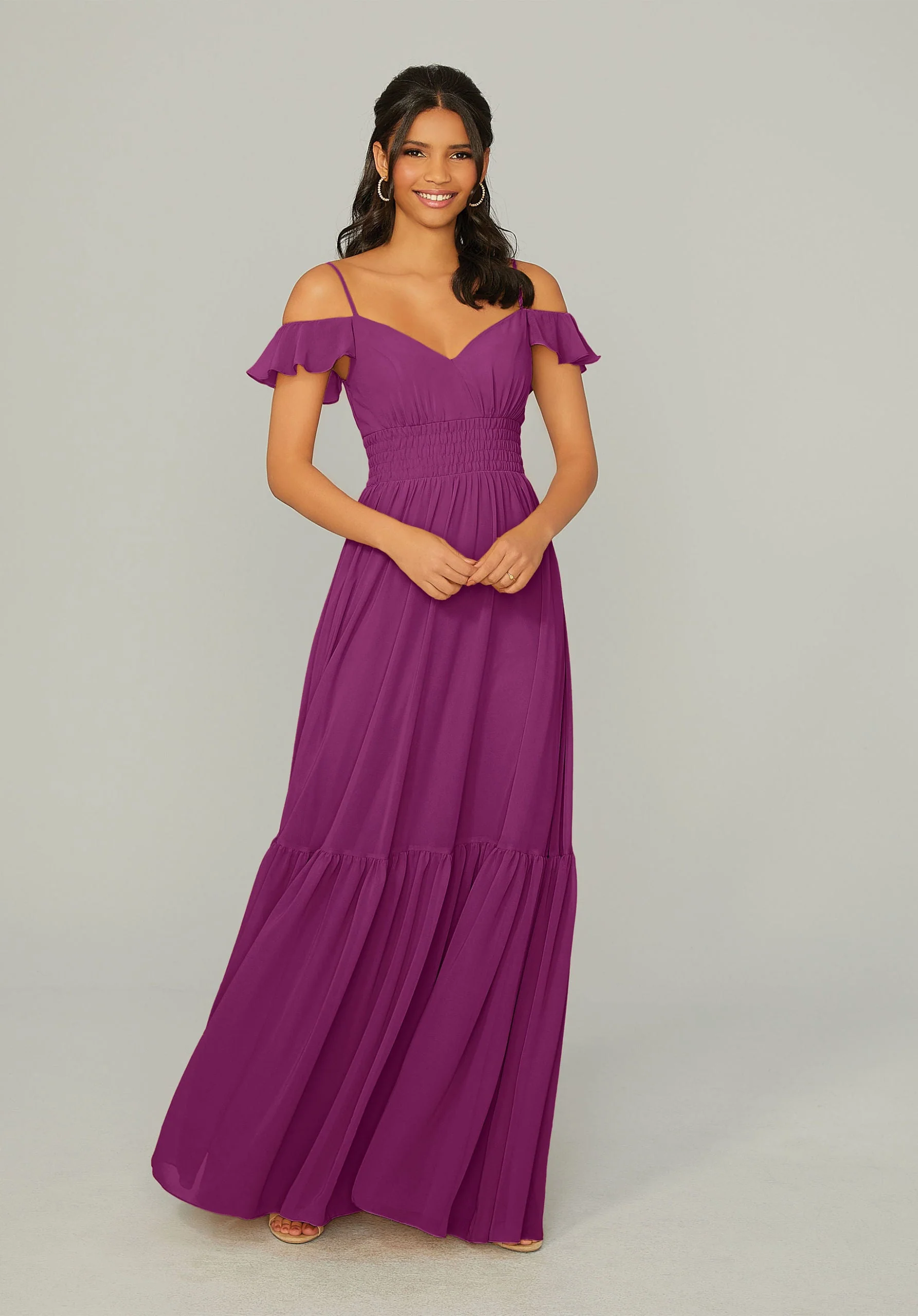 Ruched Keyhole Back Chiffon Bridesmaid Dress - Image 38