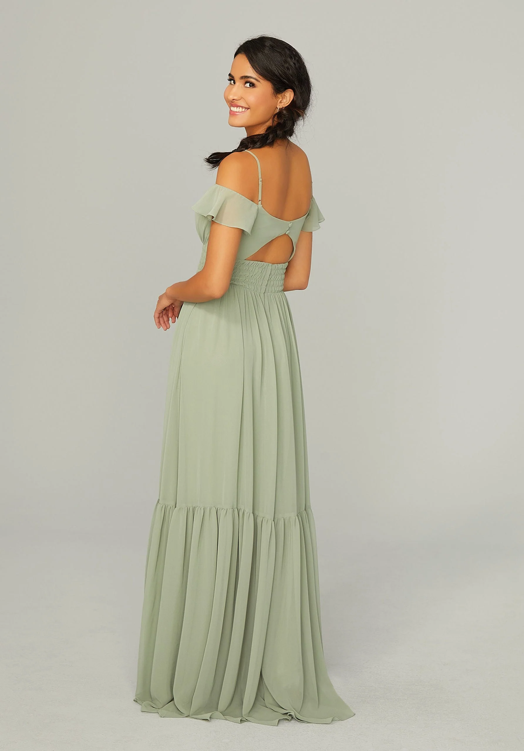 Ruched Keyhole Back Chiffon Bridesmaid Dress - Image 4