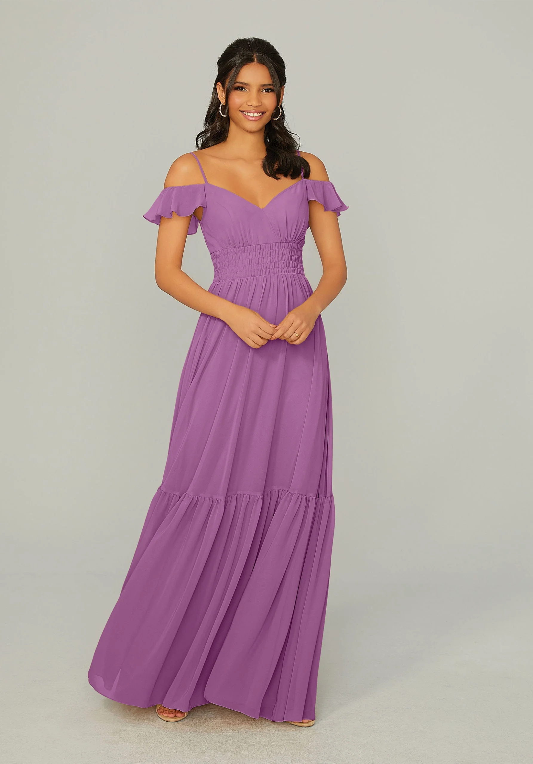 Ruched Keyhole Back Chiffon Bridesmaid Dress - Image 42