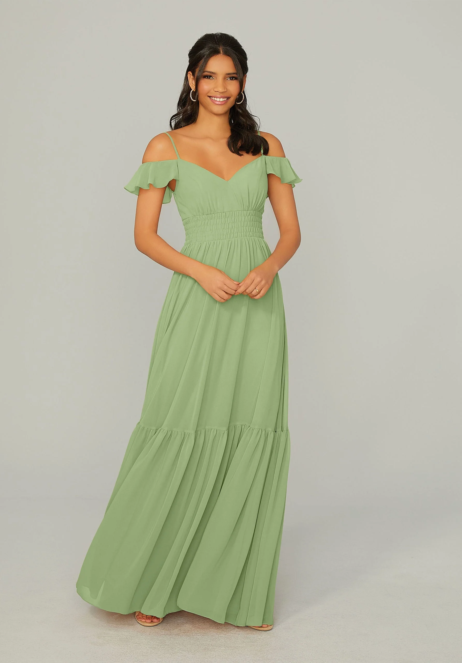 Ruched Keyhole Back Chiffon Bridesmaid Dress - Image 44