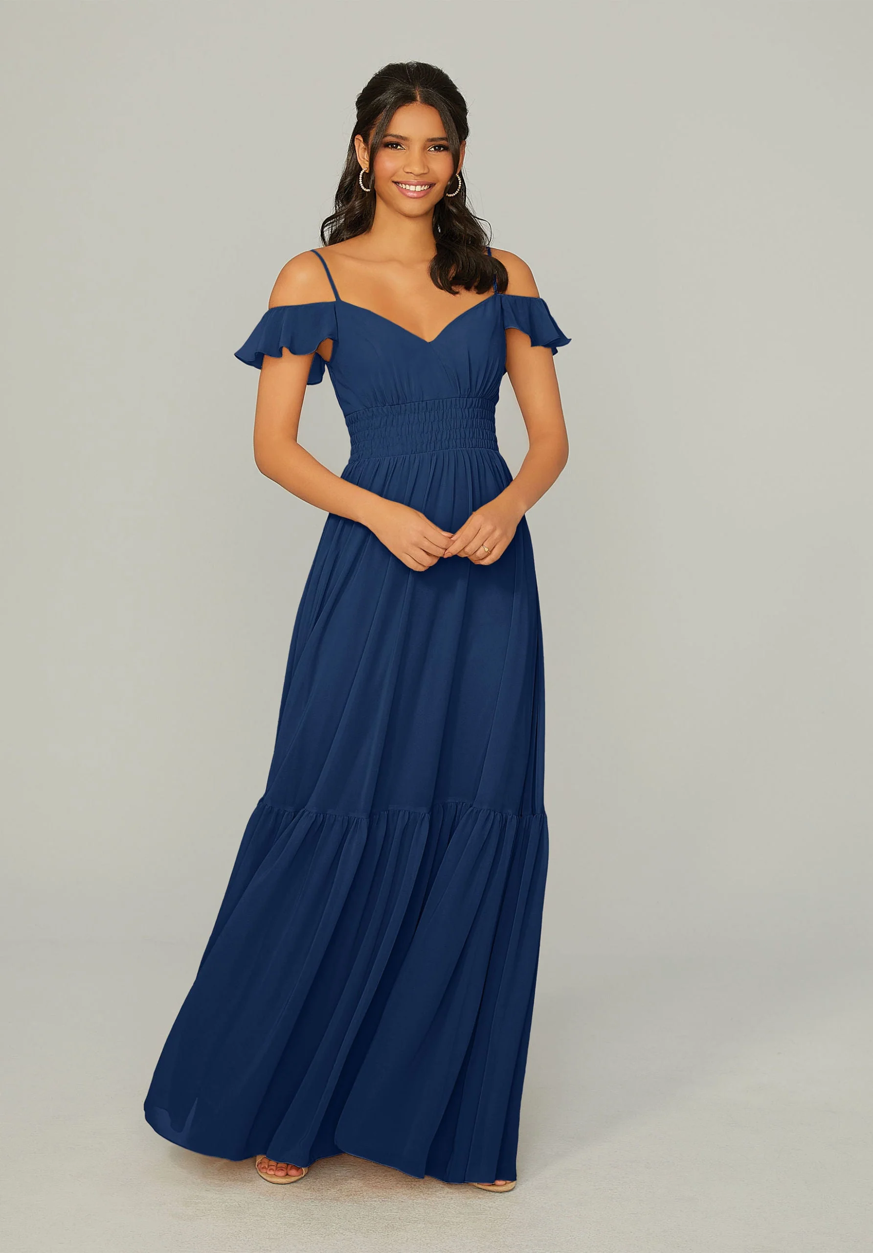 Ruched Keyhole Back Chiffon Bridesmaid Dress - Image 45