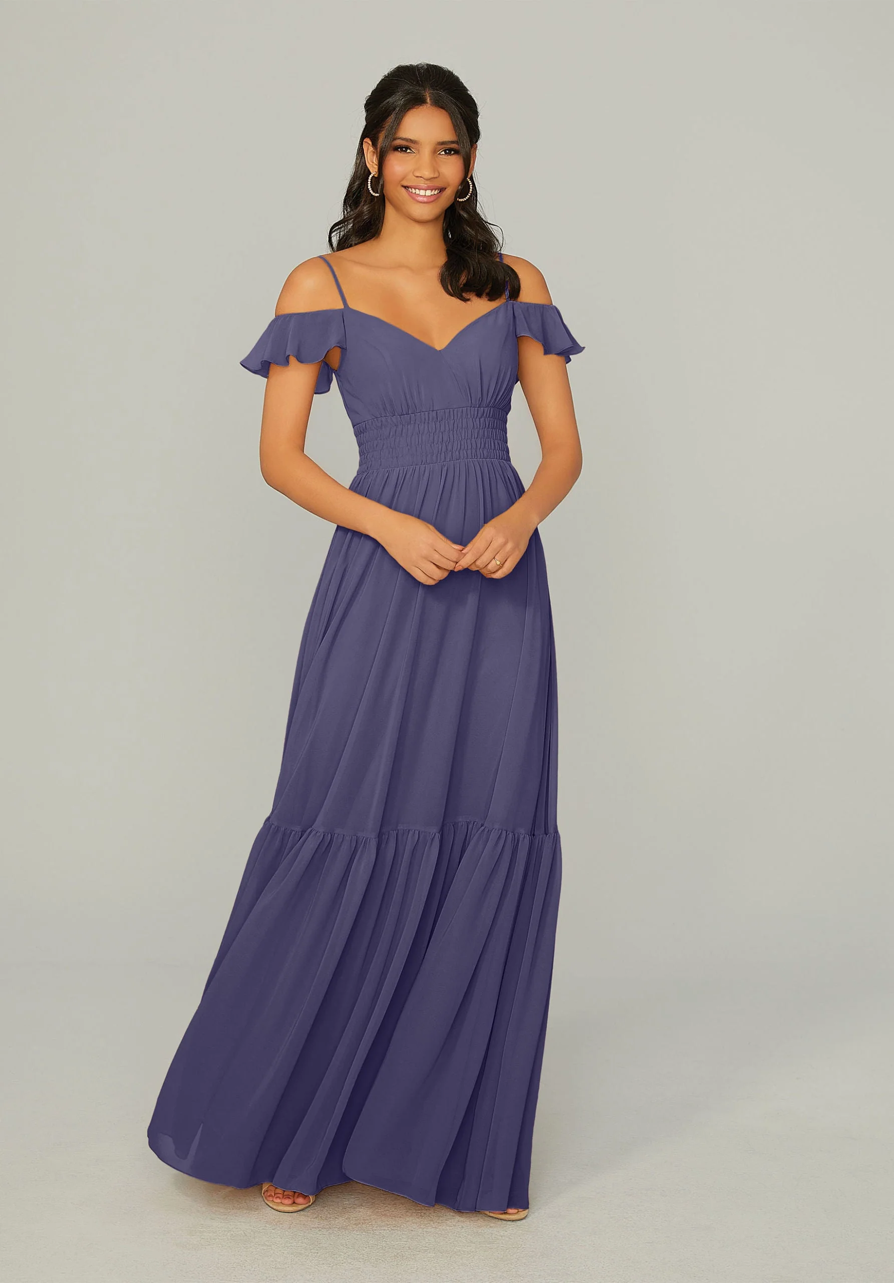 Ruched Keyhole Back Chiffon Bridesmaid Dress - Image 51