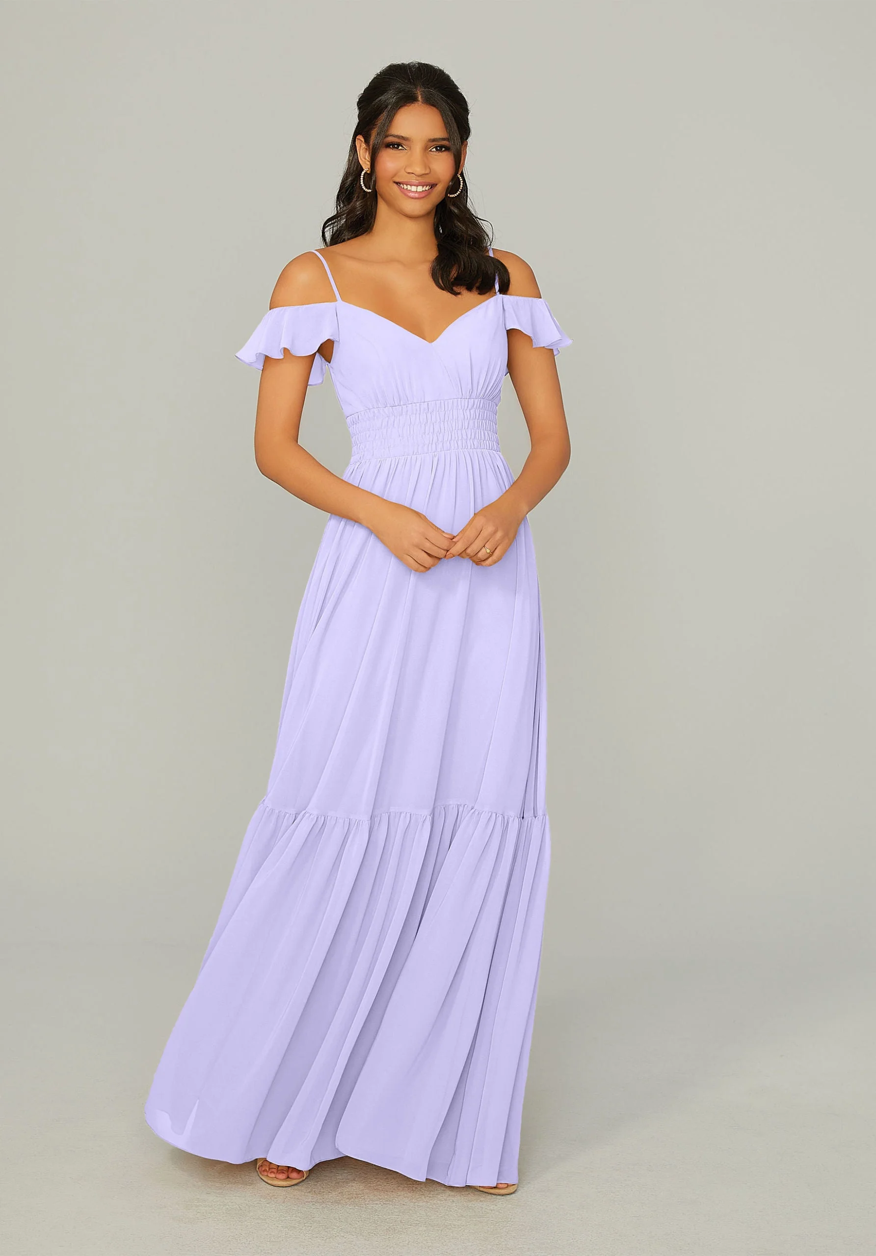 Ruched Keyhole Back Chiffon Bridesmaid Dress - Image 53