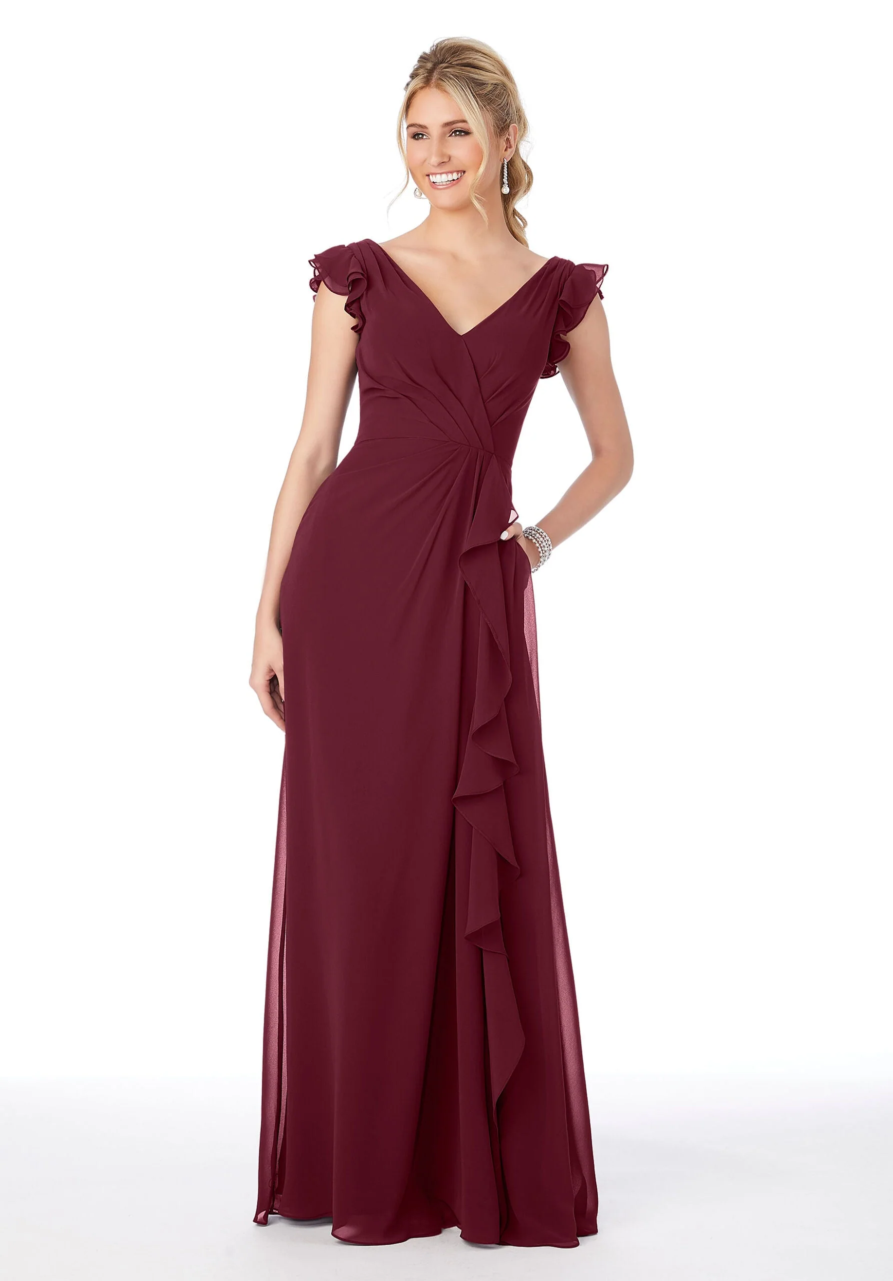 Ruffle Sleeve Chiffon Bridesmaid Dress - Image 11
