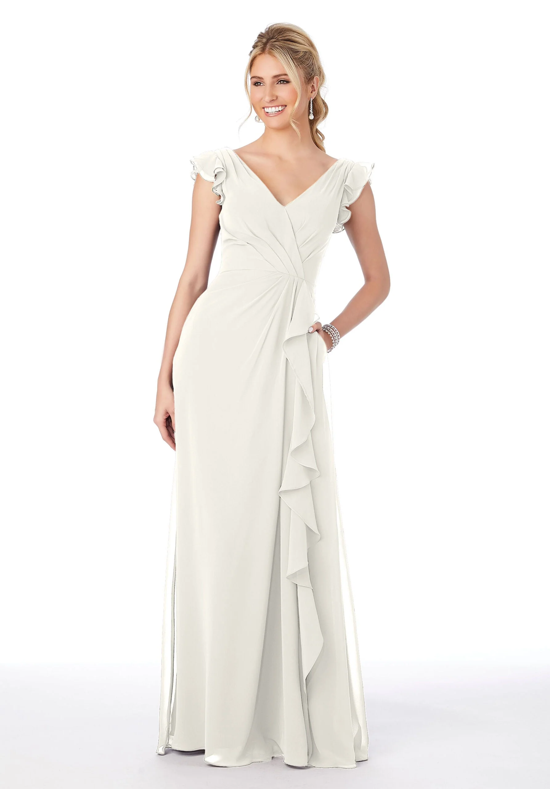 Ruffle Sleeve Chiffon Bridesmaid Dress - Image 4