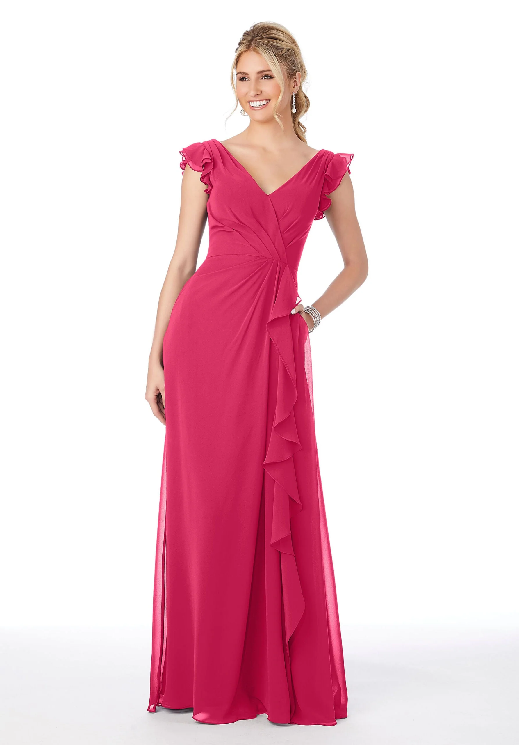 Ruffle Sleeve Chiffon Bridesmaid Dress - Image 7