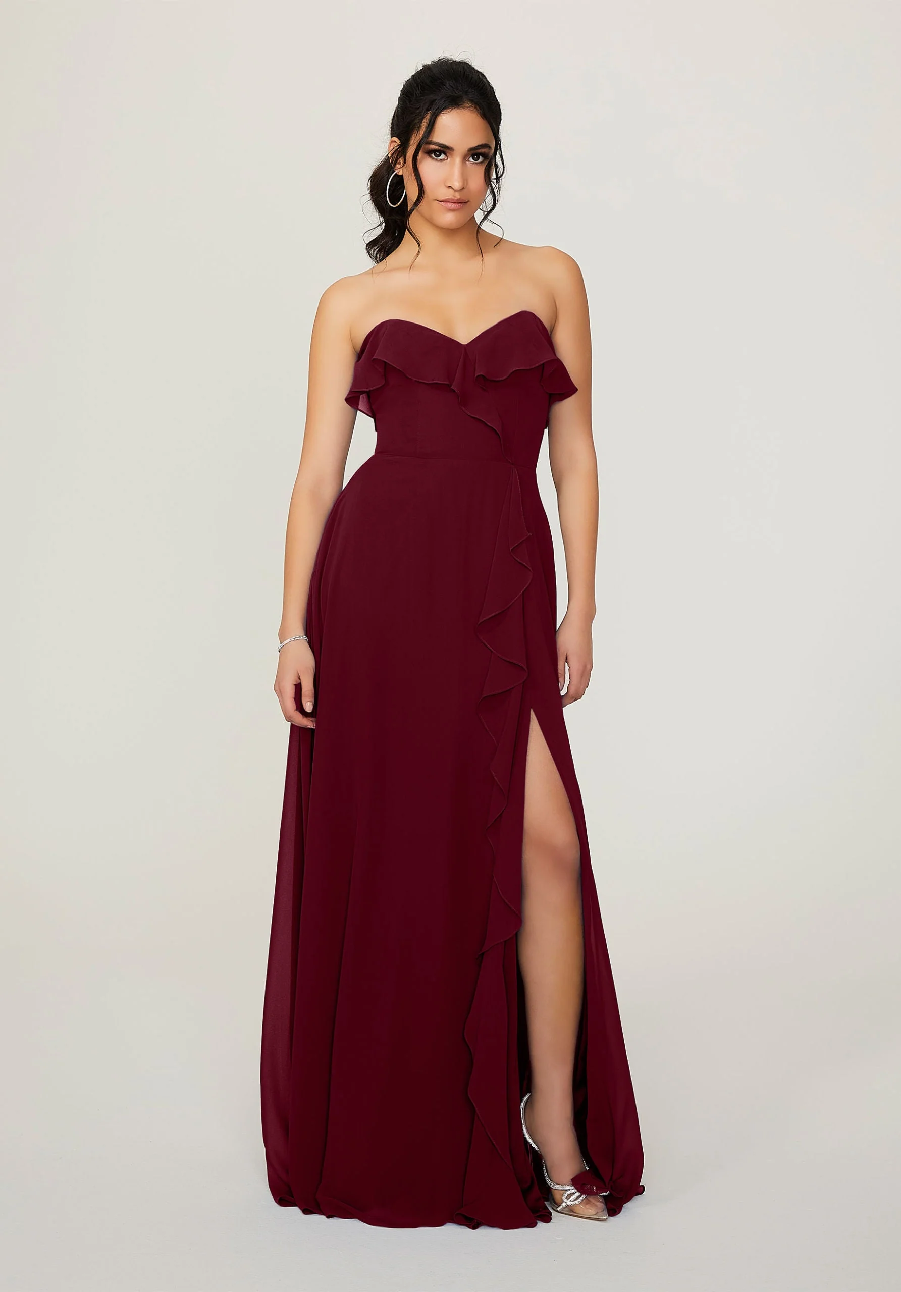 Ruffled Chiffon Strapless Bridesmaid Dress - Image 40