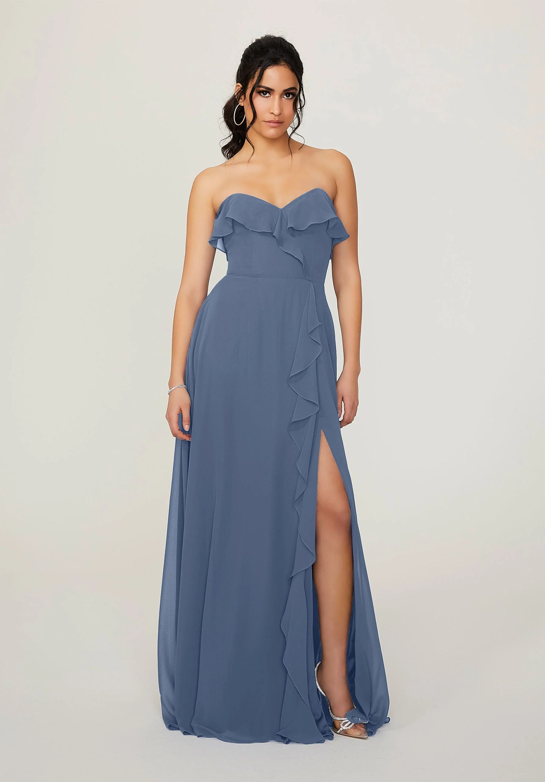 Ruffled Chiffon Strapless Bridesmaid Dress - Image 45