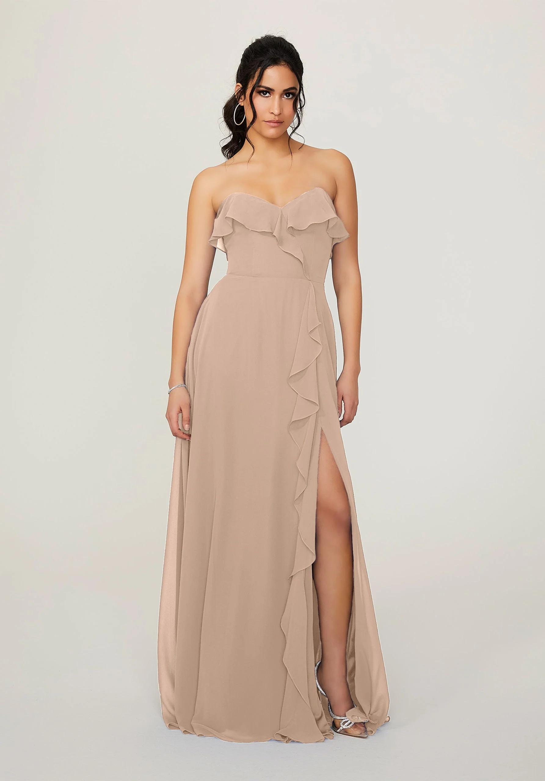 Ruffled Chiffon Strapless Bridesmaid Dress - Image 7