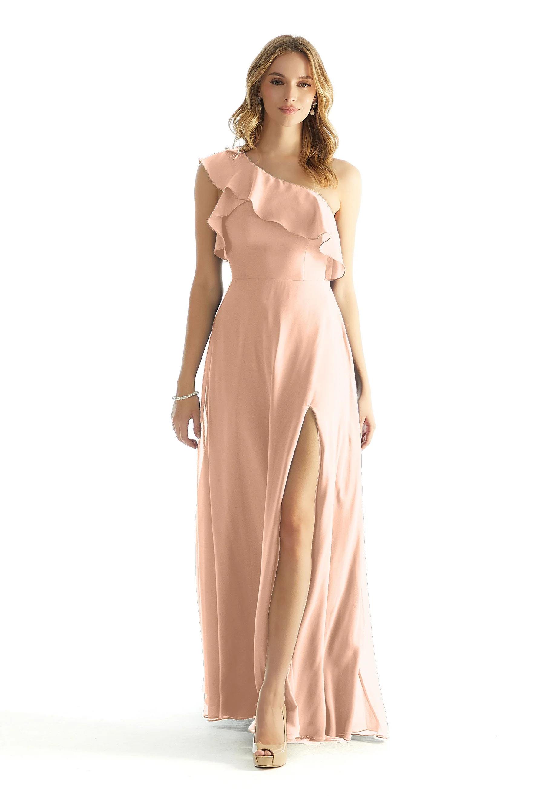 Ruffled One Shoulder Chiffon Bridesmaid Dress - Image 10