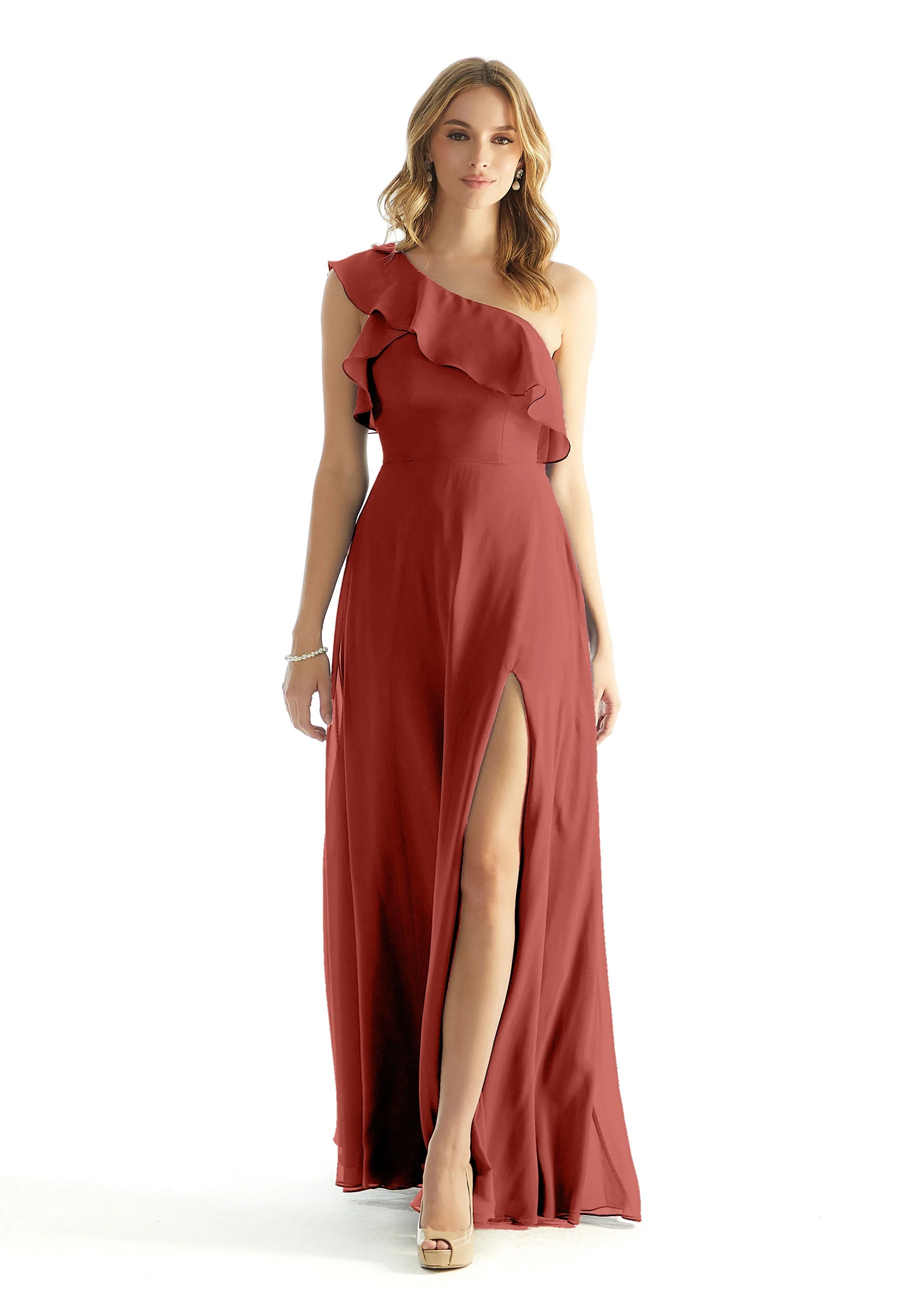 Ruffled One Shoulder Chiffon Bridesmaid Dress - Image 28