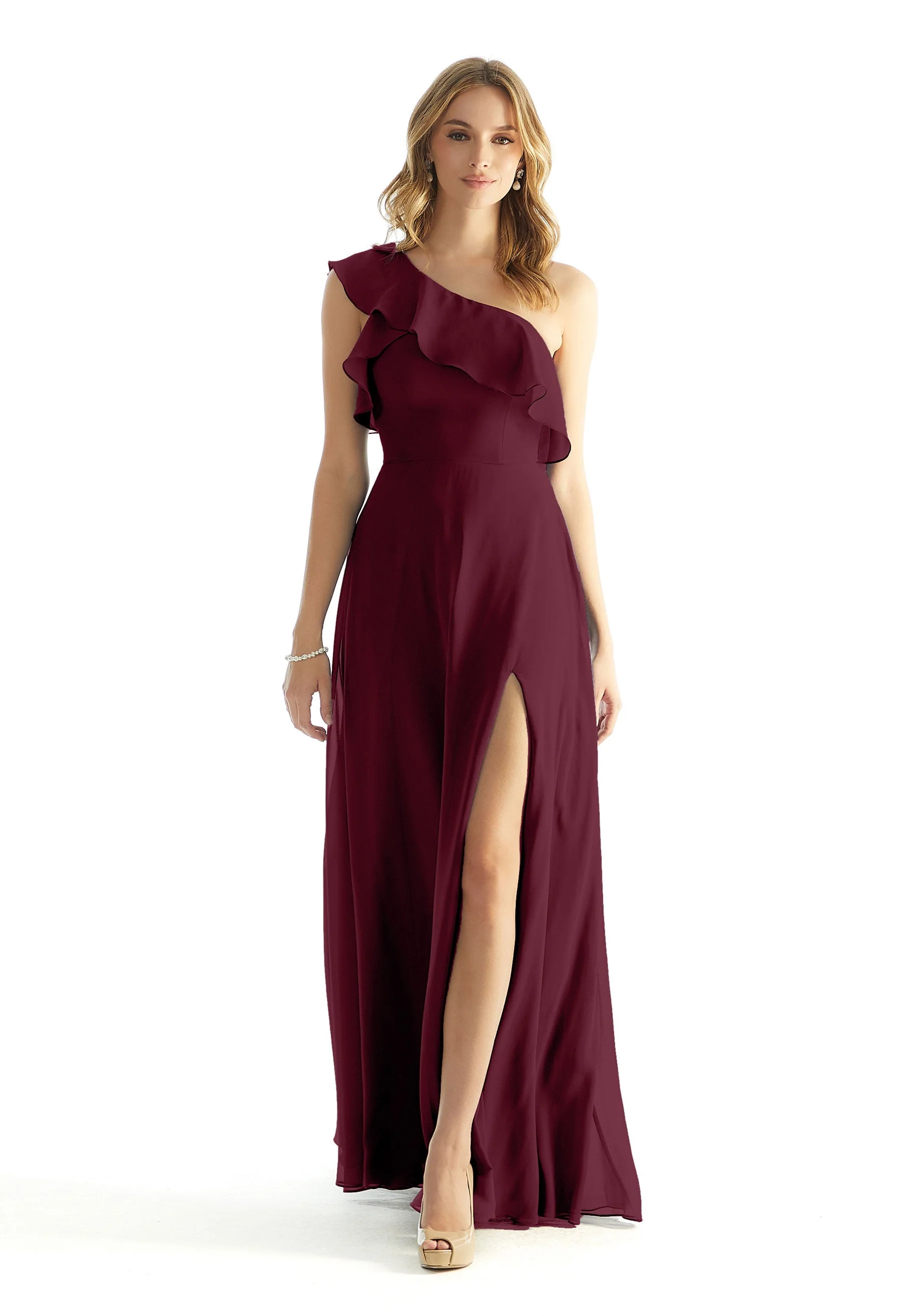 Ruffled One Shoulder Chiffon Bridesmaid Dress - Image 43