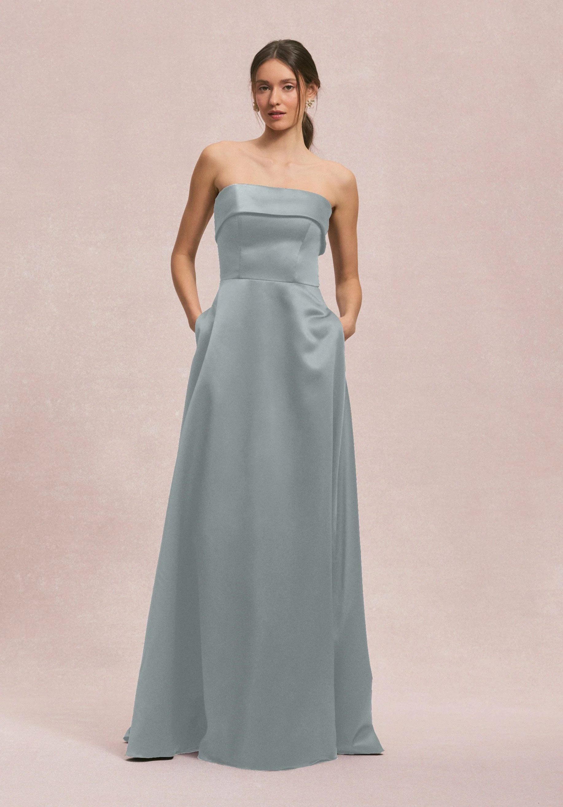 Satin A-Line Bridesmaid Dress with Cuffed Neckline - Image 23