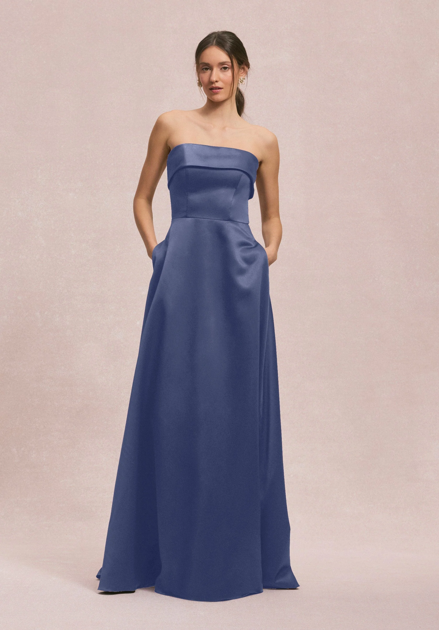 Satin A-Line Bridesmaid Dress with Cuffed Neckline - Image 24