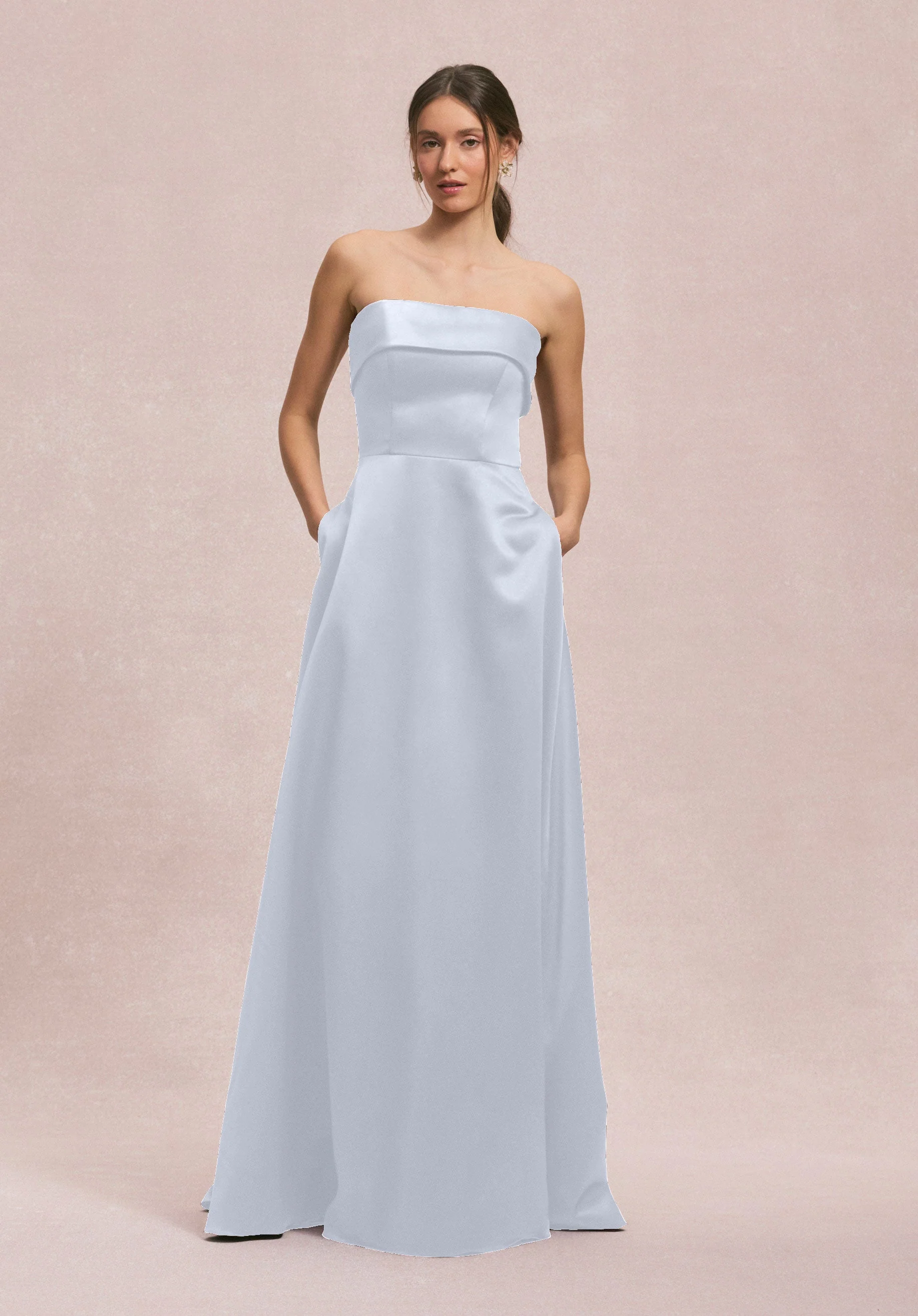 Satin A-Line Bridesmaid Dress with Cuffed Neckline - Image 28