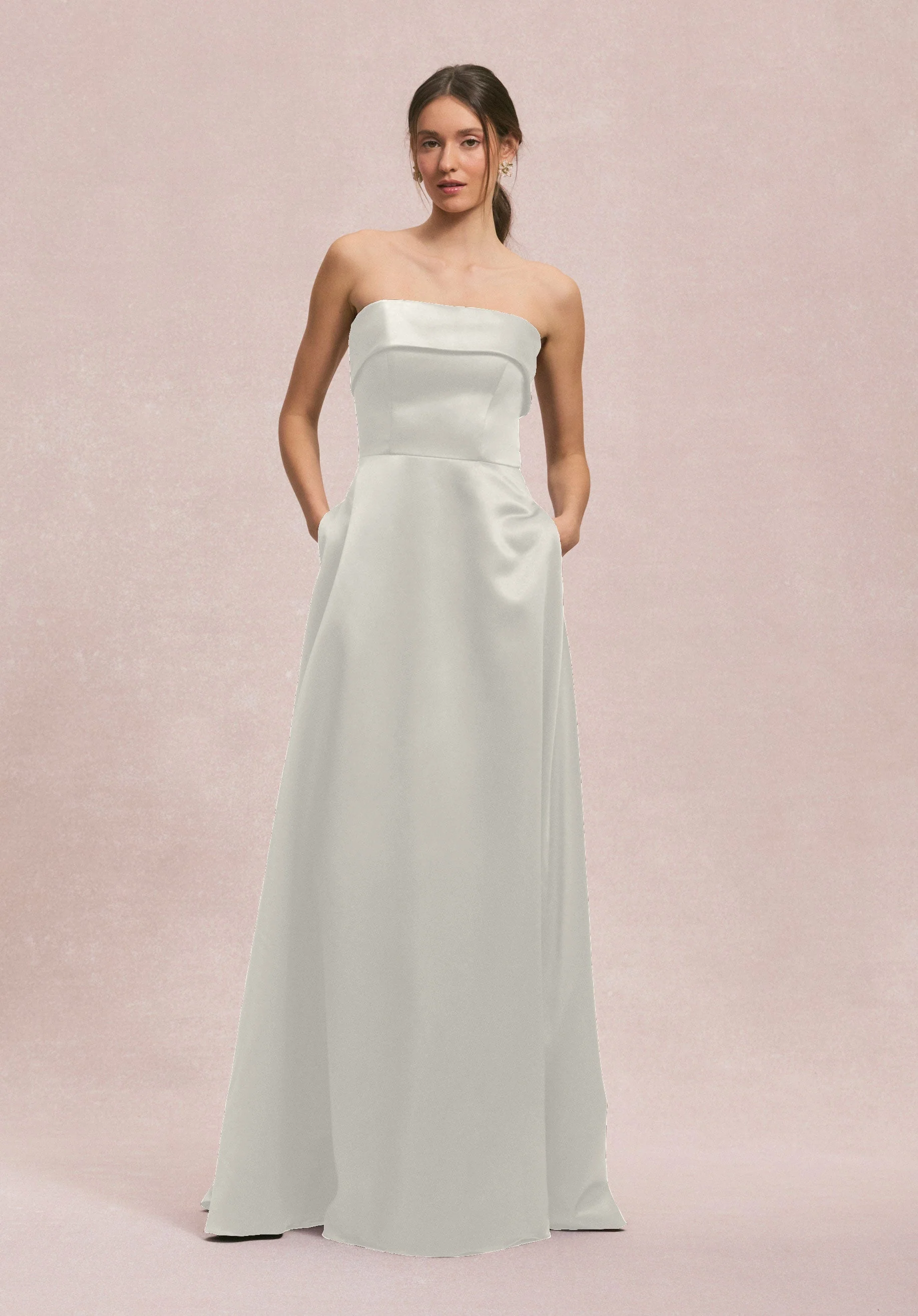 Satin A-Line Bridesmaid Dress with Cuffed Neckline - Image 30