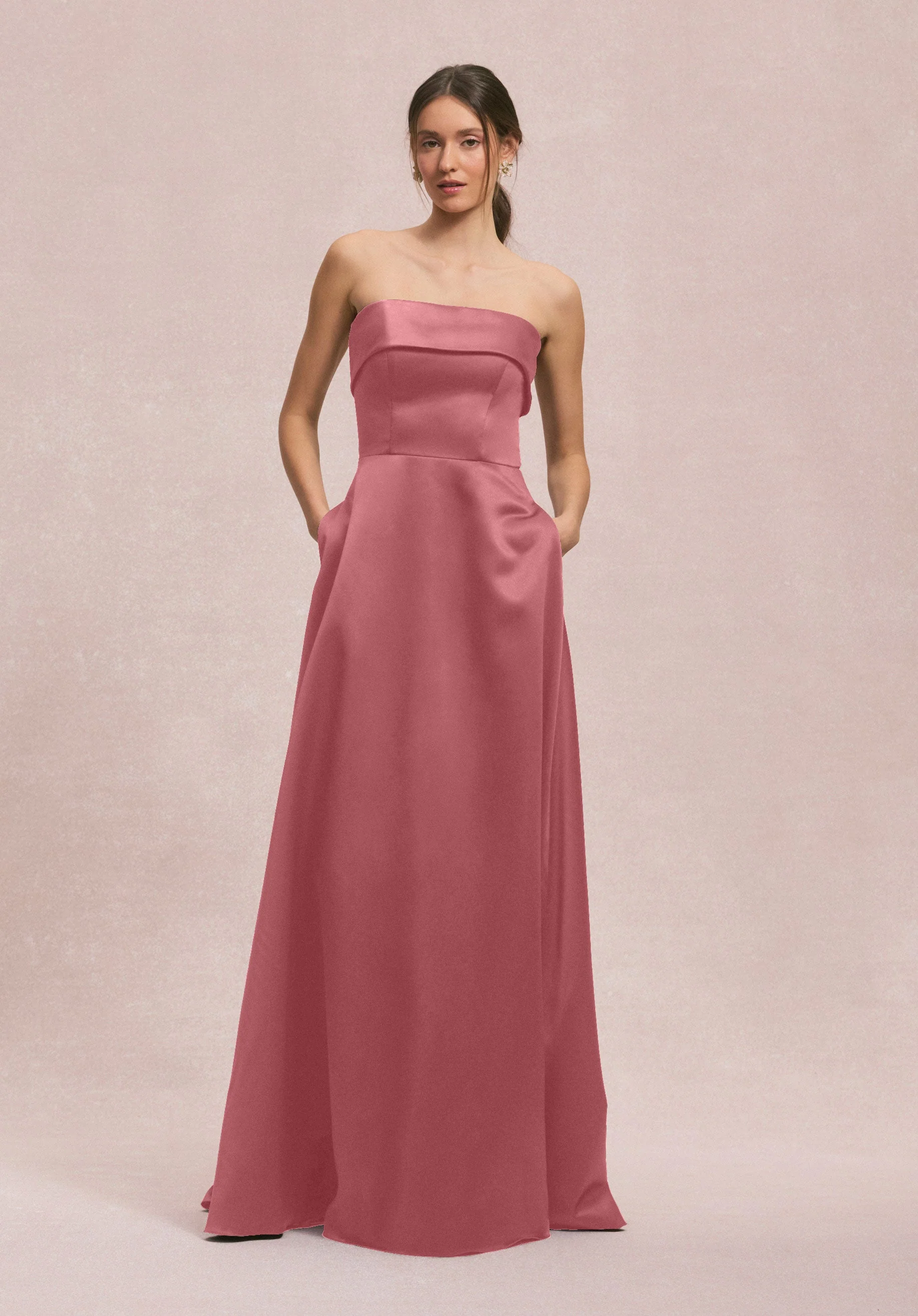 Satin A-Line Bridesmaid Dress with Cuffed Neckline - Image 40